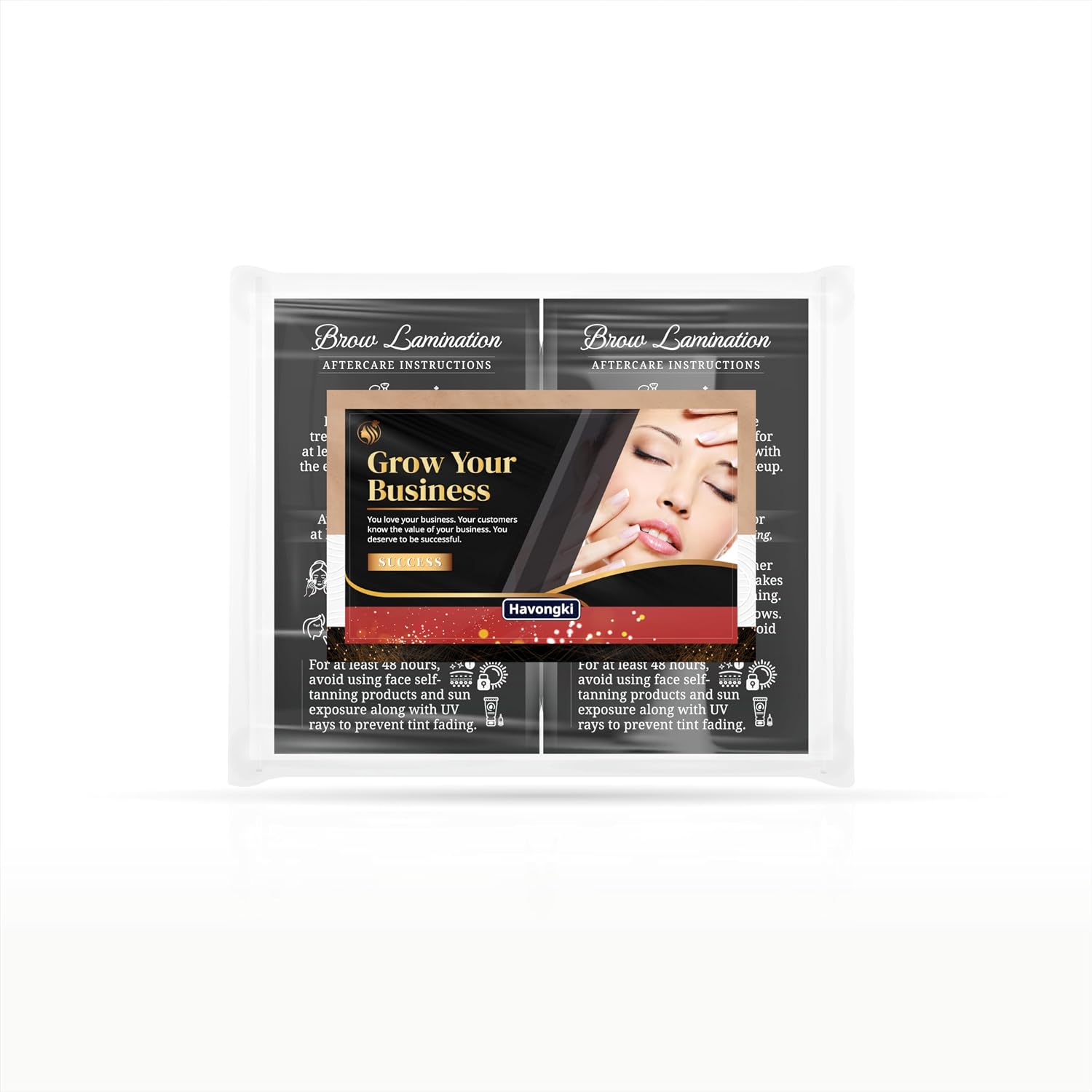 100 Pack - Premium Brow Lamination Aftercare Cards Black 2x3.5” - High-Resolution Printing Professional Esthetician Salon Supplies for Artist Client Eyebrow Appointment Reminder