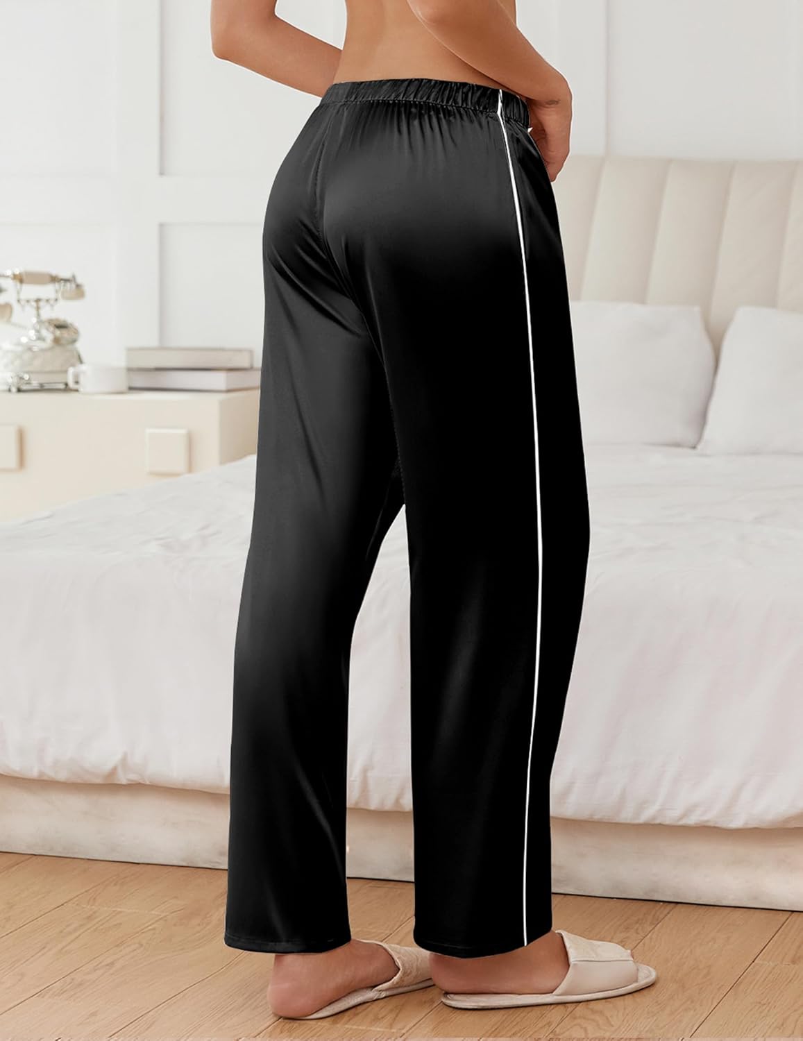 Ekouaer Womens Silk Satin Pajama Pants Soft Comfy Loose Pj Pants Drawstring Elastic Waist Wide Leg Lounge Bottom with Pockets - Image 2