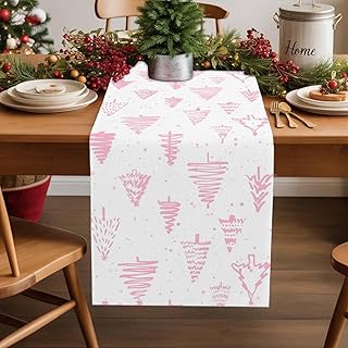 Table Runner Winter Simple Pink Christmas Tree Non Slip Table Runners 72" Long for Kitchen Dining Party Home Decor Dresser Scarves Tabletop Decoration 18" x 72"