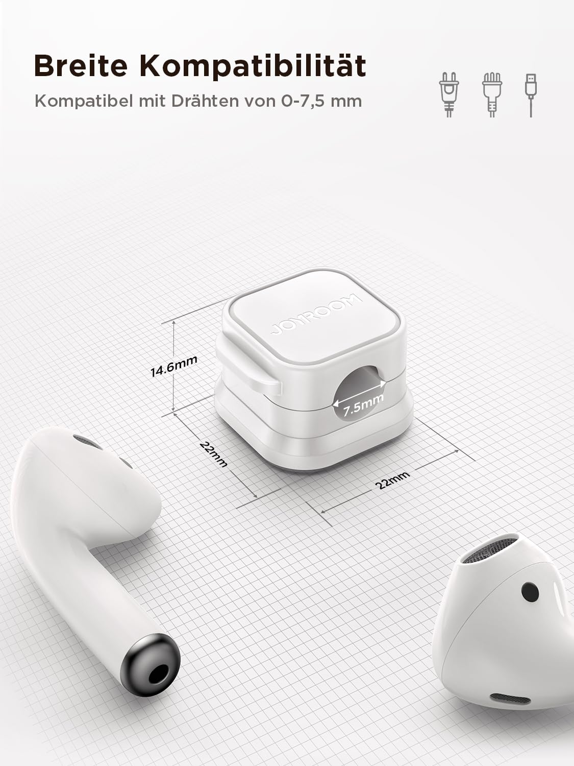JOYROOM 6 Stück Kabelhalter Kabelclips Verstellbare Kabel Organizer Magnetische Kabelmanagement Selbstklebend Kabelhalter für Schreibtisch, Nachttisch, Ladekabeln, HDMI, USB, Audiokabel, Weiß