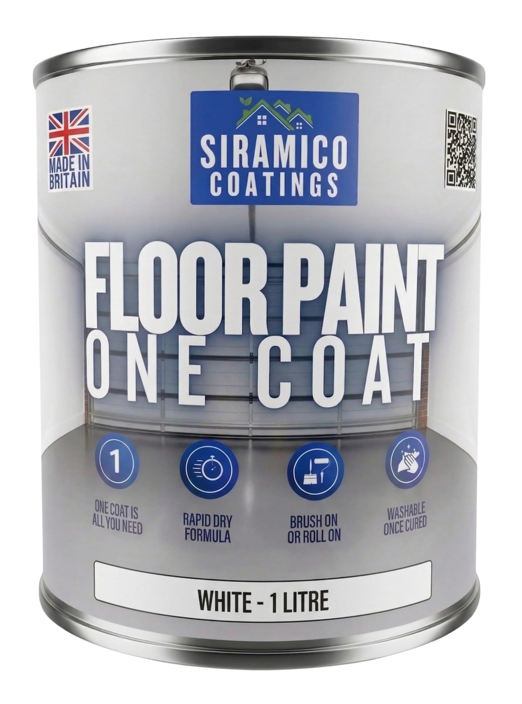 Siramico Coatings White One Coat Anti-Slip Floor Paint | 1 Litres | 5 Modern Colours I Waterbased, Quick Drying Formula | Black, Greys (, 1 Liter)