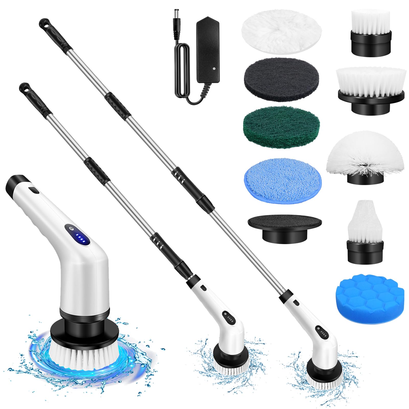Electric Spin Scrubber Cordless Power Shower Bathroom Scrub Brush Cordless Electric Cleaning Brush Shower Scrubber with Long Handle