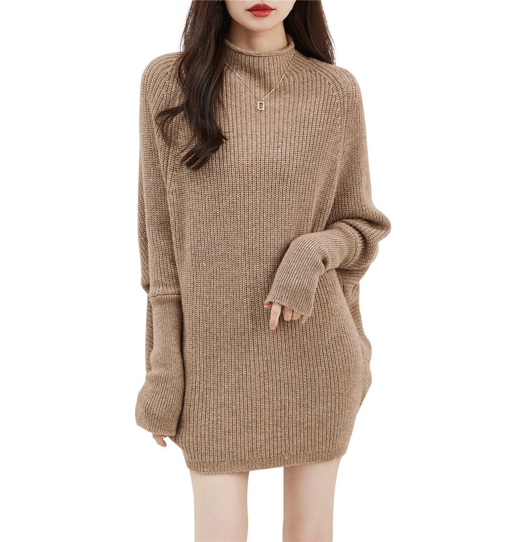 Dninmim Maglione da donna in lana con collo a lupetto, autunno e inverno, oversize, a maniche lunghe, stile vintage