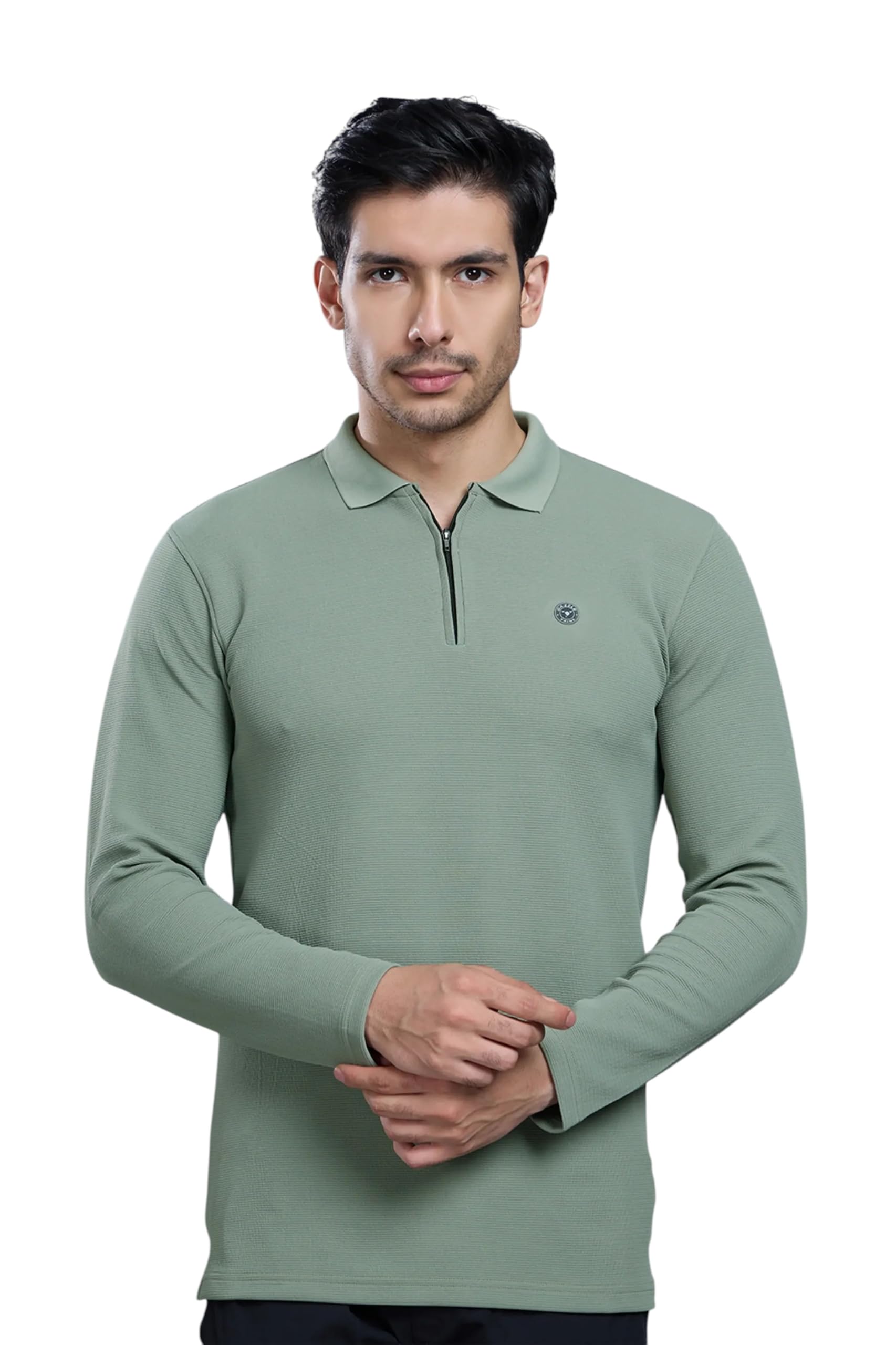 Dazzle Sportswear Men's Full Sleeve Polo T-Shirt | Half Zip Collar | Cotton Blend Fabric with Extra Comfort & Lightweight Feel | Casual, Office Tee for Mens-picture-43