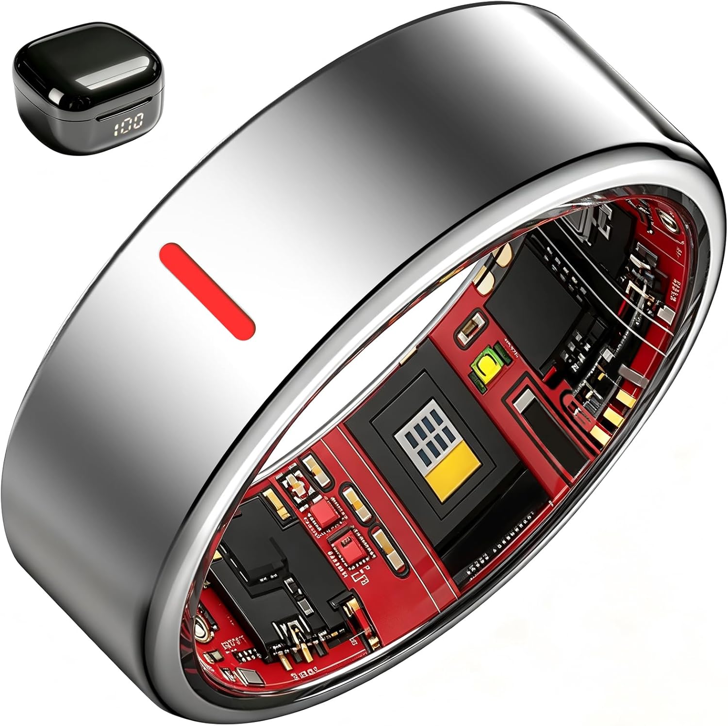 Smart Ring for Men & Women, Titanium Health Ring with Heart Rate (HRV), SpO2, BP and Stress, Sleep & Activity Tracking, Waterproof, No Subscription Fee for Android & iOS (Elegant Silver, 8#)