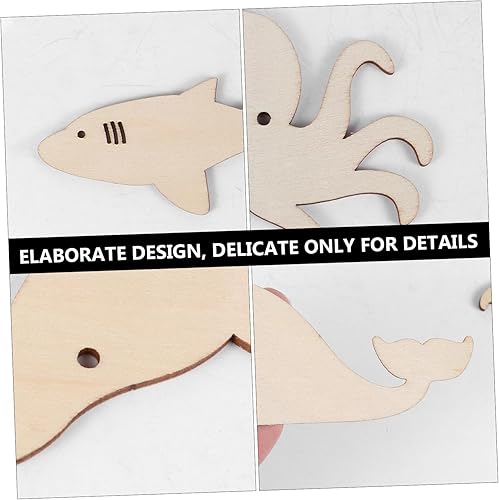 Miniatura 3 de EXCEART 48 piezas de astillas de madera de animales marinos ballena de madera de animales marinos rebanadas de madera decoración delfín adornos de