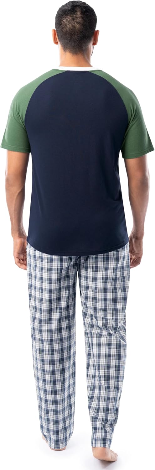 Fruit of the Loom mens Jersey Henley Top and Broadcloth Pant Sleep Pajama Set - Image 2