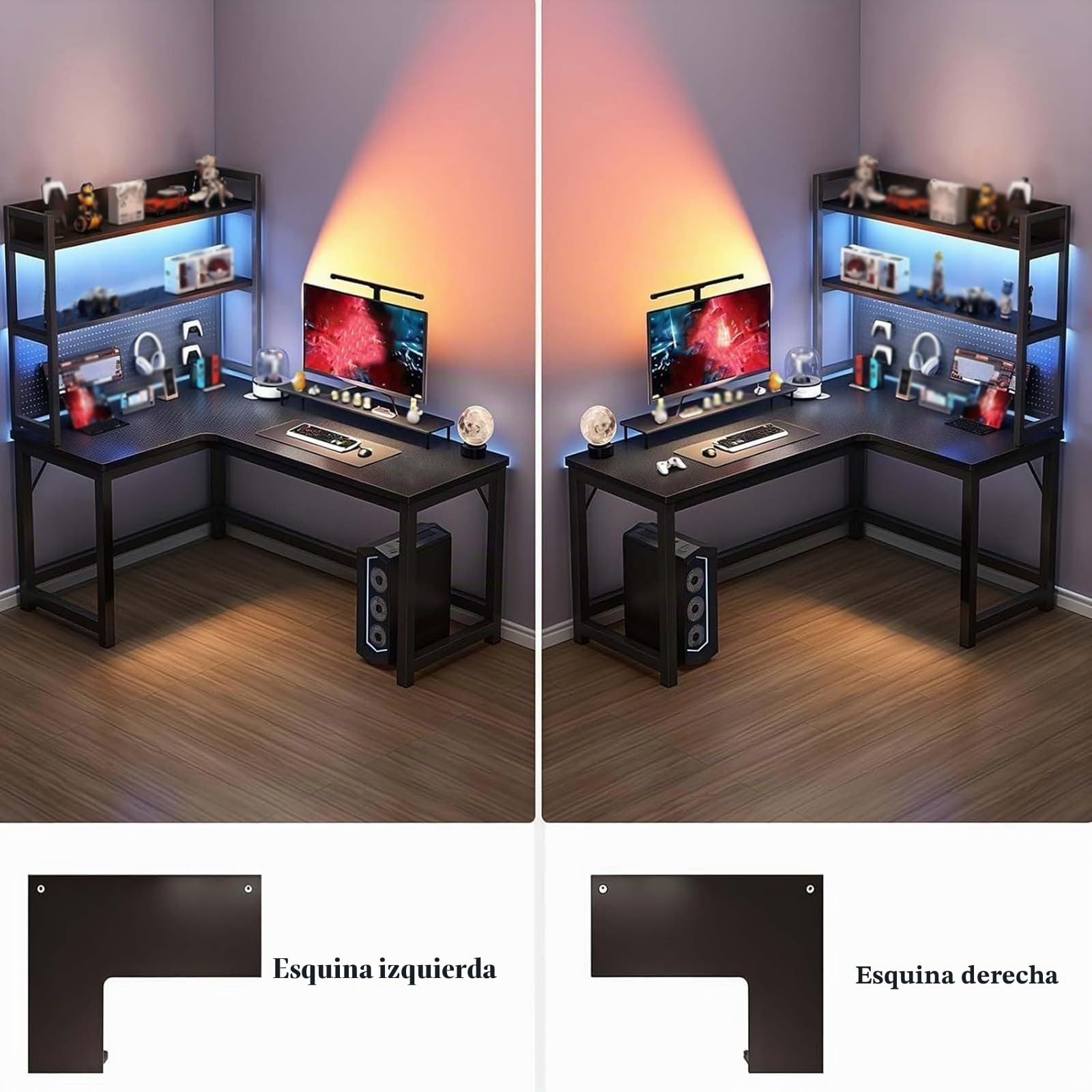 L-Shaped Gaming Desk, Corner Desk Computer Workstation, Carbon Fiber Finish, Cable Management, 100Kg Weight Capacity, Corner Computer Gaming Desk 140 * 100cm