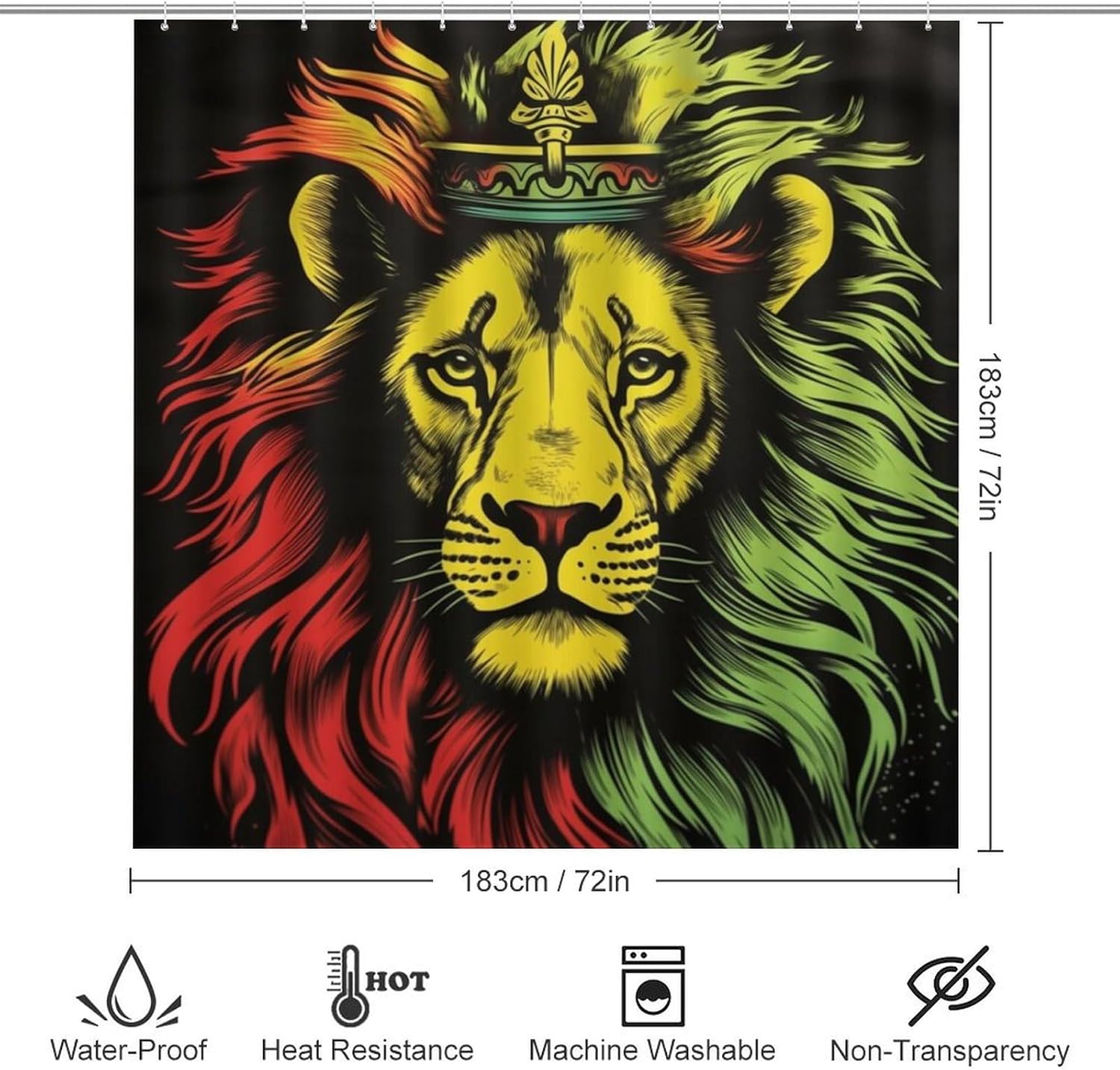 Jamaica Rasta Lion Crown 4 Pcs Bathroom Shower Curtain Set,Bathroom Sets with Rugs (Bath Mat,U Shape and Toilet Lid Cover Mat), Bathroom Decor Set
