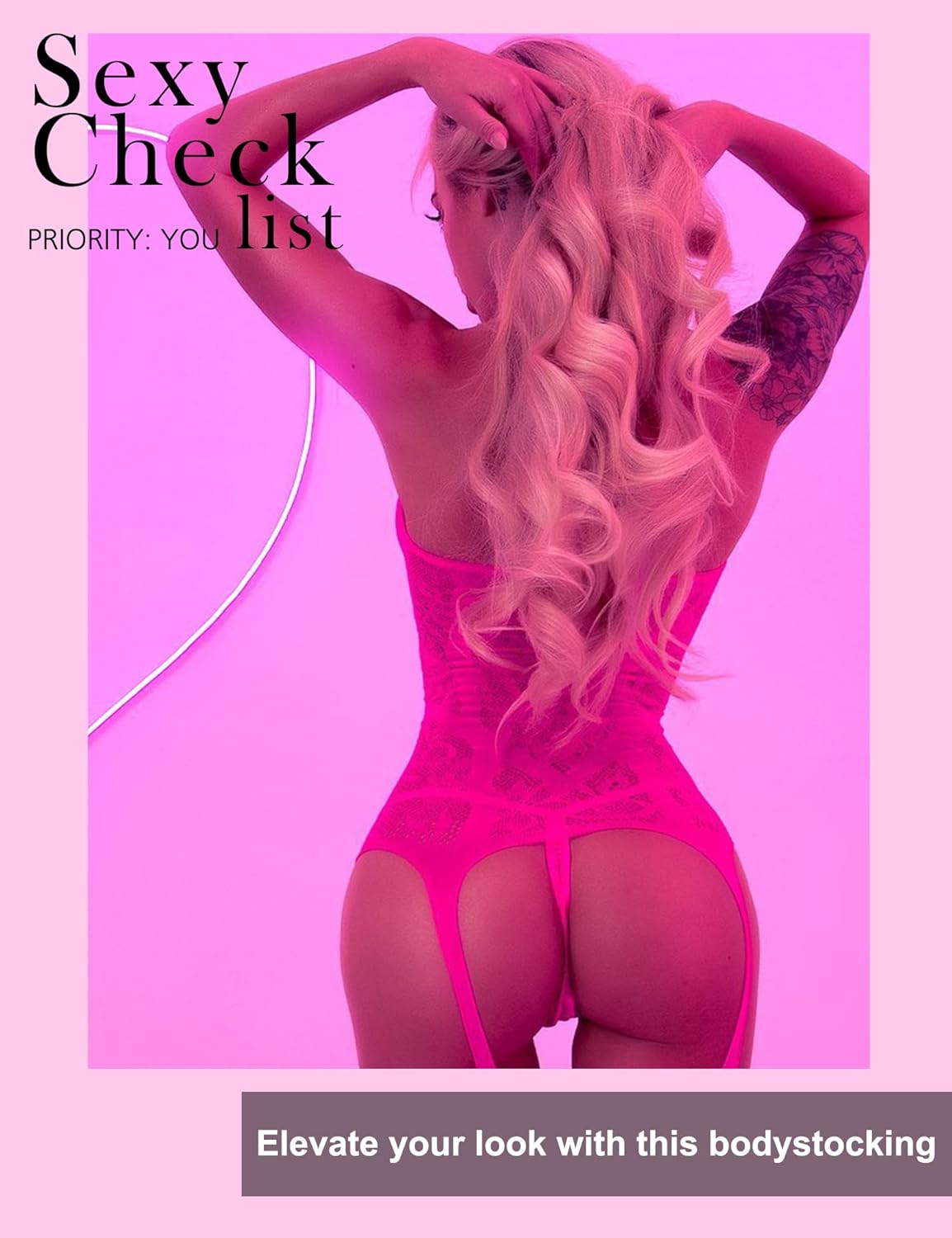 RSLOVE Women Fishnet Bodystocking Attached Stockings Sexy Lingerie Crotchless Bodysuit One Piece Babydoll One Size - Image 4