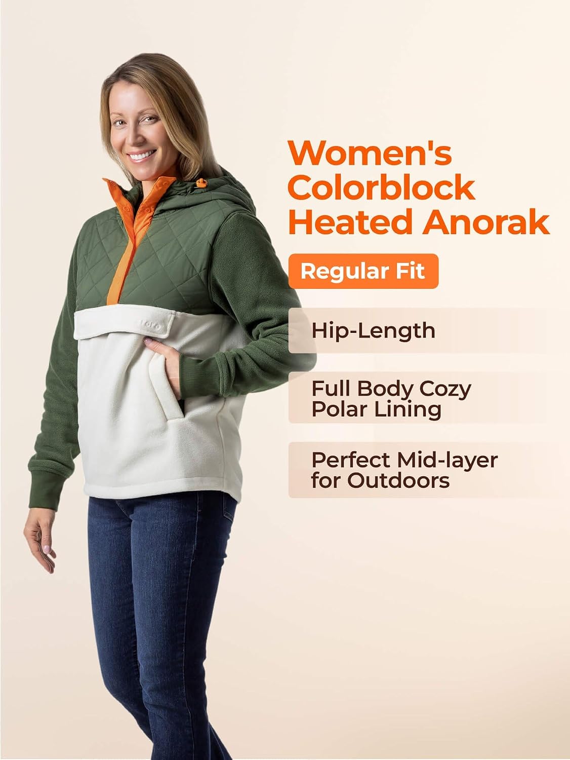 ORORO Women's Colorblock Heated Hoodie, Heated Sweatshirt with 4 Heat Zones (Charger Not Included)