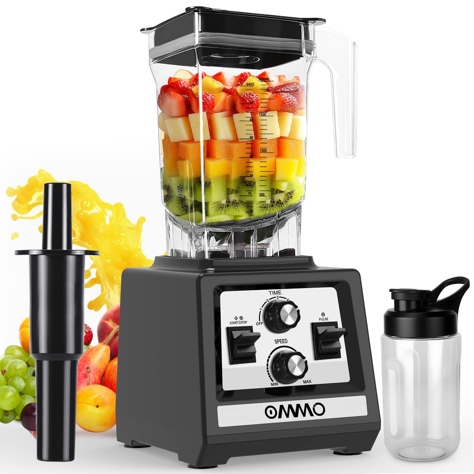 OMMO 2L Standmixer Hochleistungsmixer, Mixer Smoothie Maker Max 1800W | für Eisbrechen, Milkshakes, Gefriergetränke, Timer und Geschwindigkeitssteuerung, 6 Verbesserte Edelstahlklingen, BPA Frei