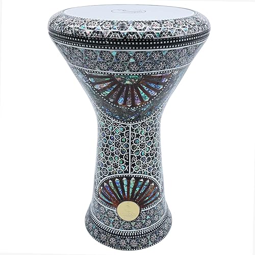 Miniatura 71 de El impresionante Darbuka Doumbek Gawharet El Fan metálico de 17.75 pulgadas (negro metálico)