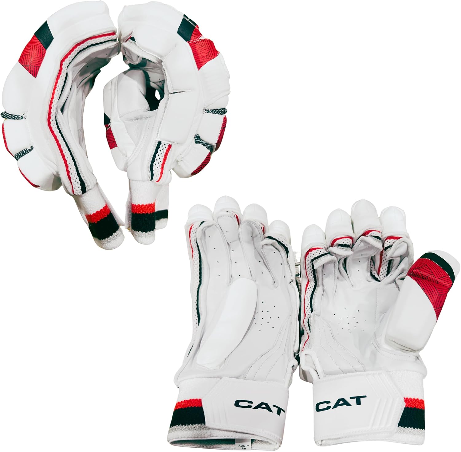 Titan CAT Cricket Gloves – Right-Handed, Men’s Professional Grade Batting Gloves – Premium Leather, Shock-Absorbing Padding, Ventilated Grip – Red White - Adult Size