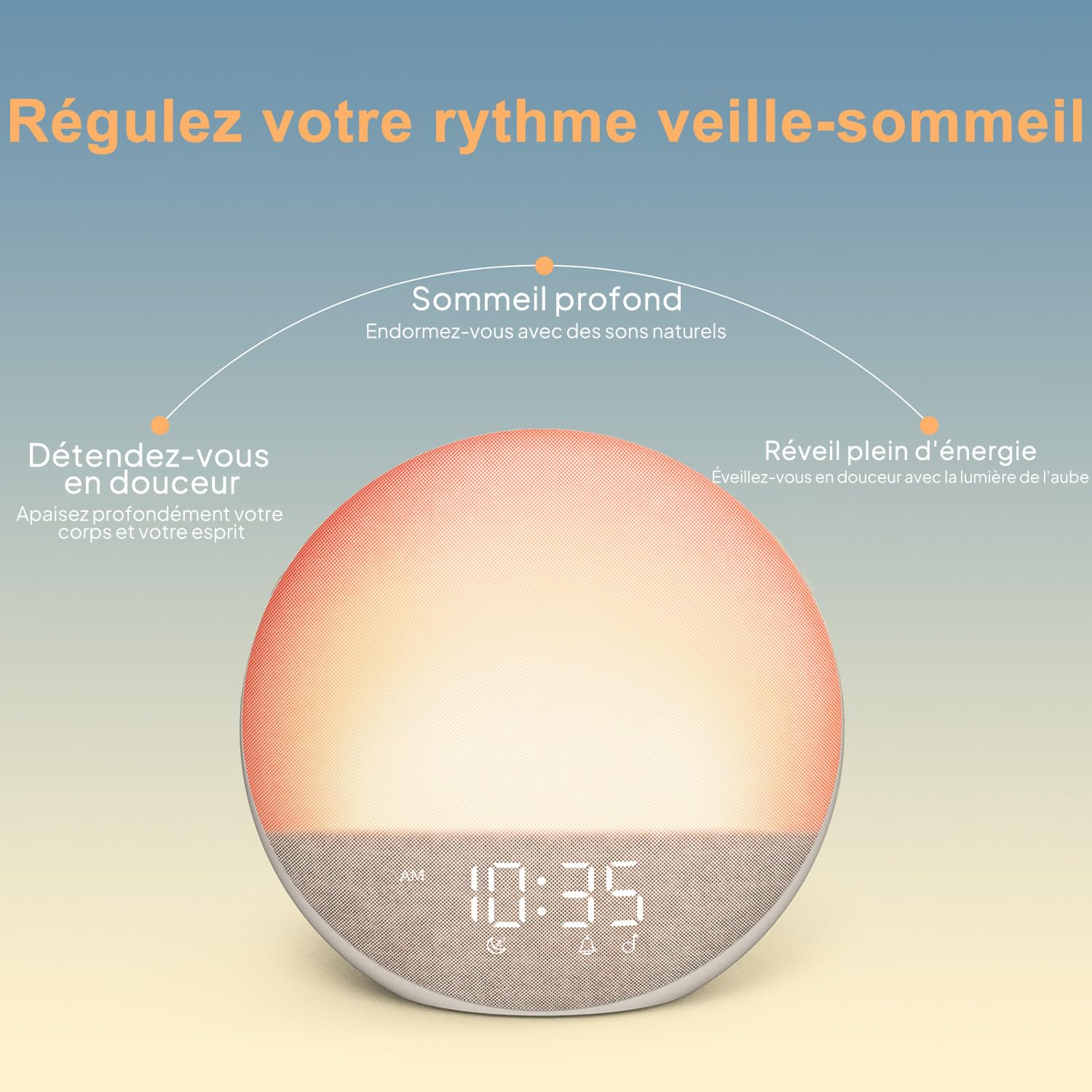 Réveil Simulateur d'Aube avec Bluetooth: Lumière Douce pour Un Réveil Naturel - 25 Sons de Bruit Blanc avec minuterie - Veilleuse RGB pour Adultes et Enfants Chambre à Coucher