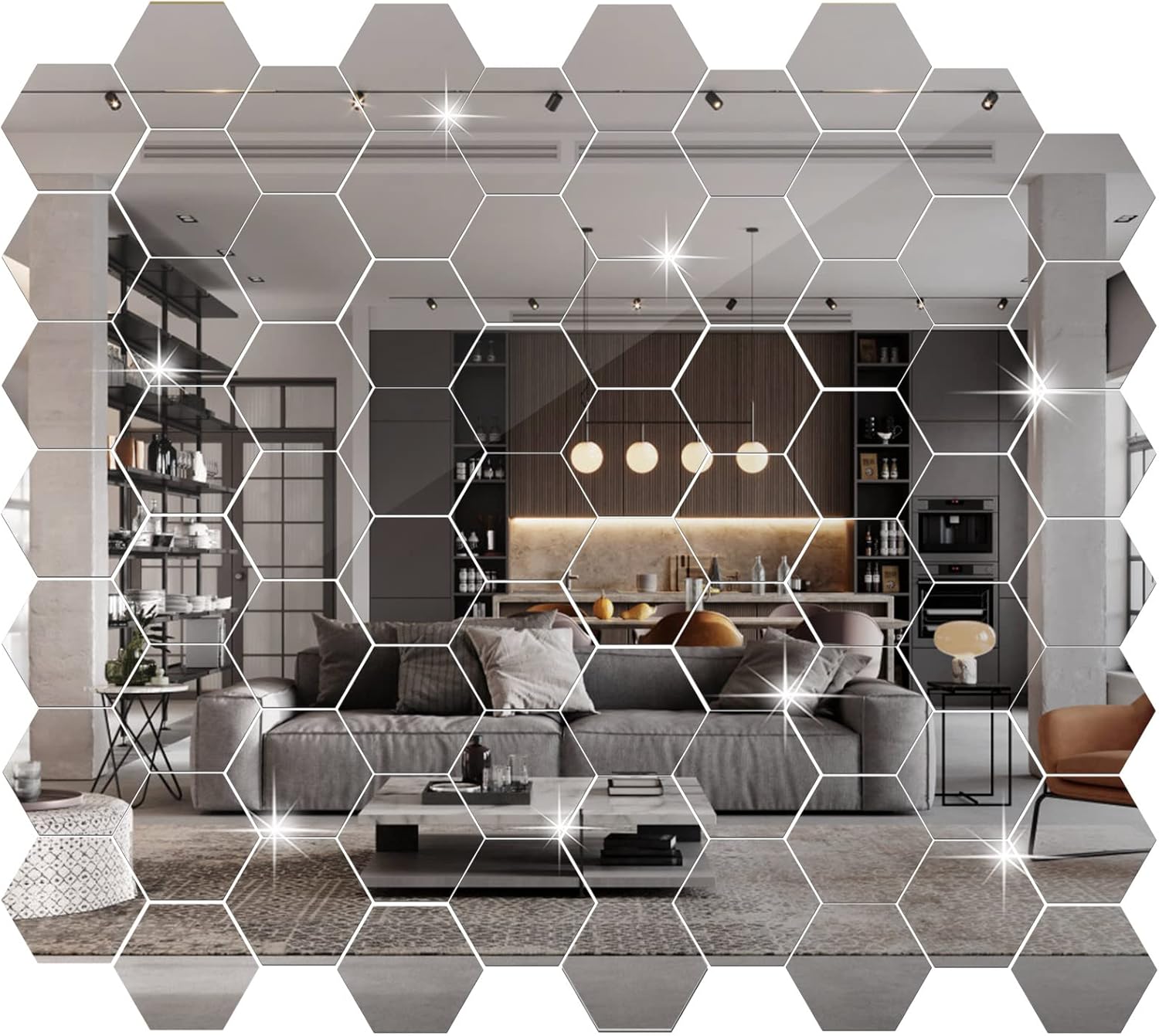 72 Pieces Hexagon Mirror Stickers for Walls Removable 3D