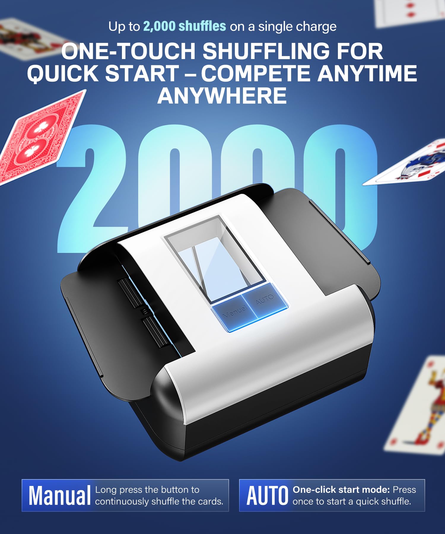 BillionFun Electric Card Shuffler, Automatic card shuffler Machine, 2000mAh Rechargeable, White - Image 3