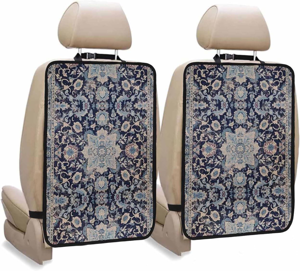 T&H XHome Car Seat Protector, 2 Pack Kick Mats Back Seat Protector Turkish Patterns Medieval Vintage Mural Wallpaper Waterproof Backseat Cover for Kids Universal Fit Automotive Interior Protectors