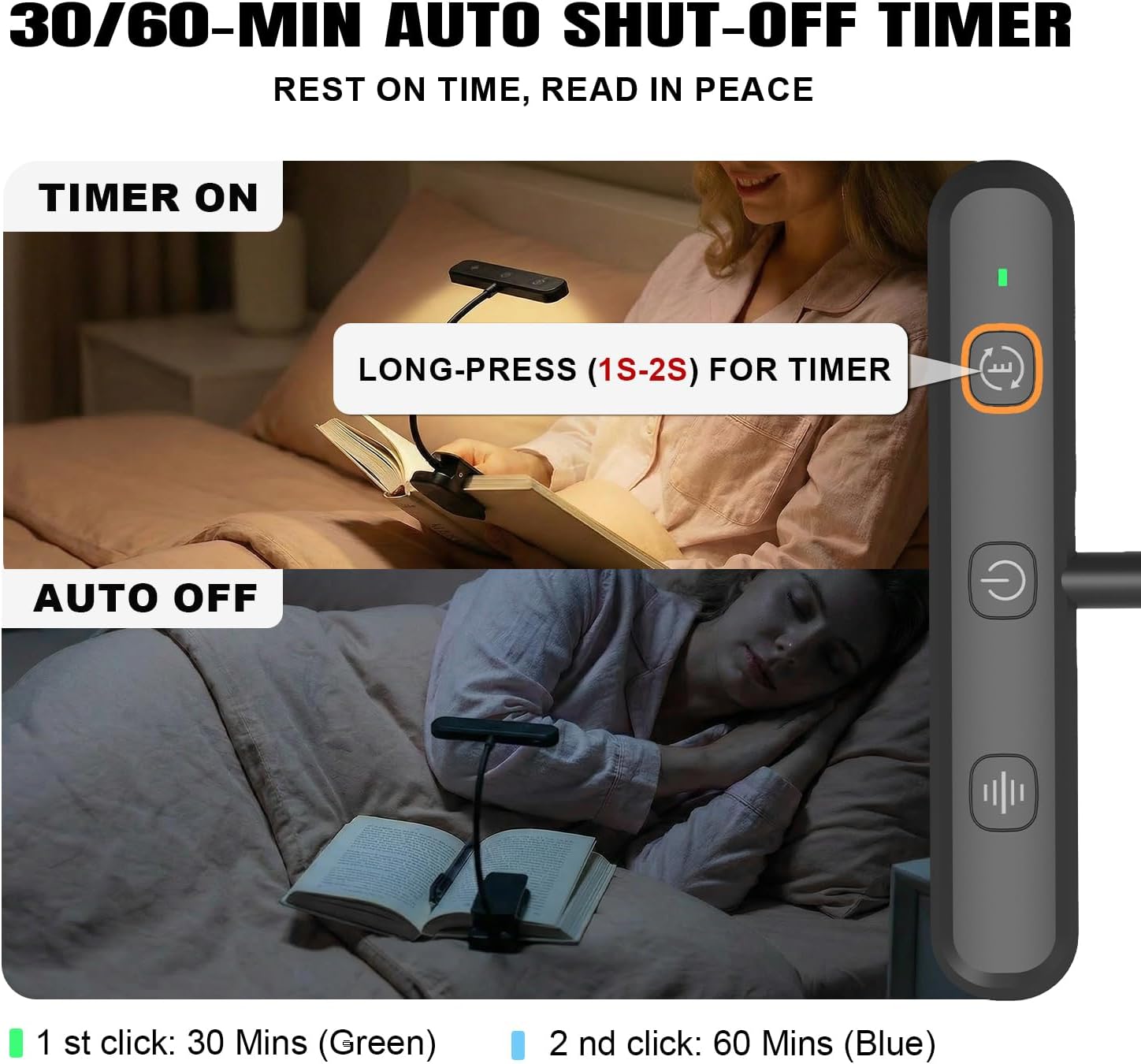 Rechargeable Book Light for Reading in Bed 25 LED Eye Caring | 15 Level Stepless Dimming, Extended 90Hrs Runtime, Lightweight Clip on Light, Gifts for Book Lovers, Black, 2 Pack image 3