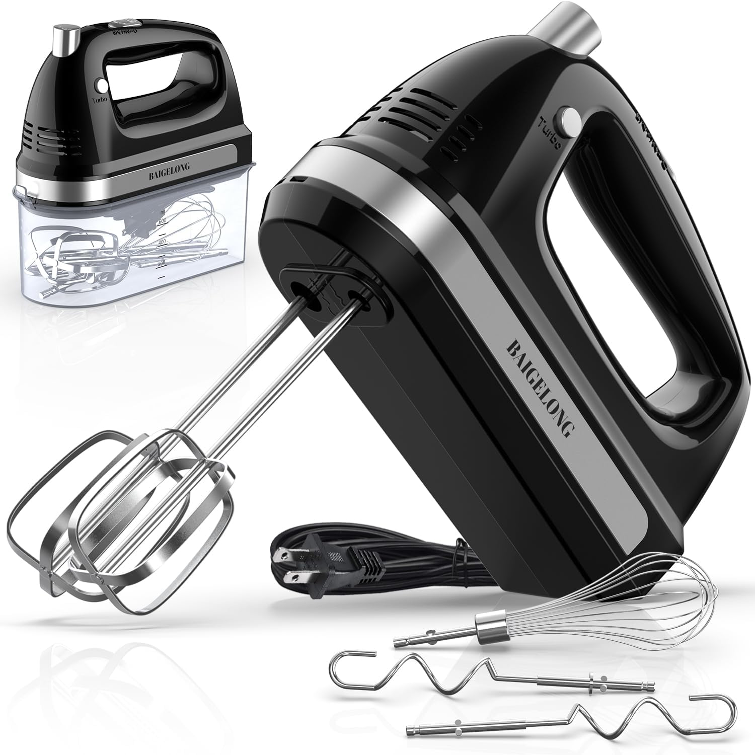 BAIGELONG Hand Electric Mixer, 300W Ultra Power Food Kitchen Mixer with 5 SelfControl Speeds