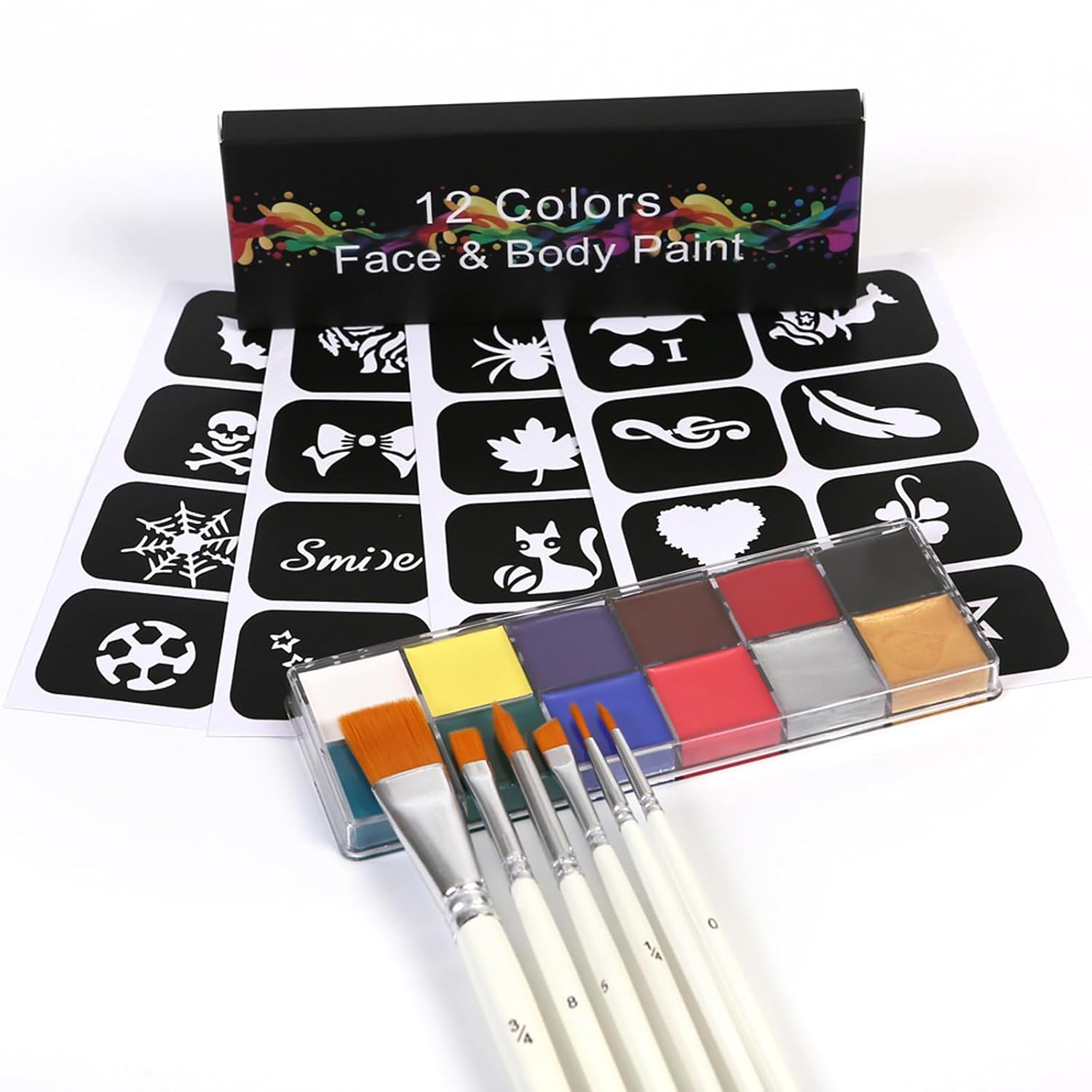 Face Paint Kit, 12 Colors Face Body Paint Oil Based for Halloween Make up, Professional Body Palette Makeup with 6 Pcs Brushes & Special Effects Sticker for Fake Blood, Non Toxic Facepaints Makeup
