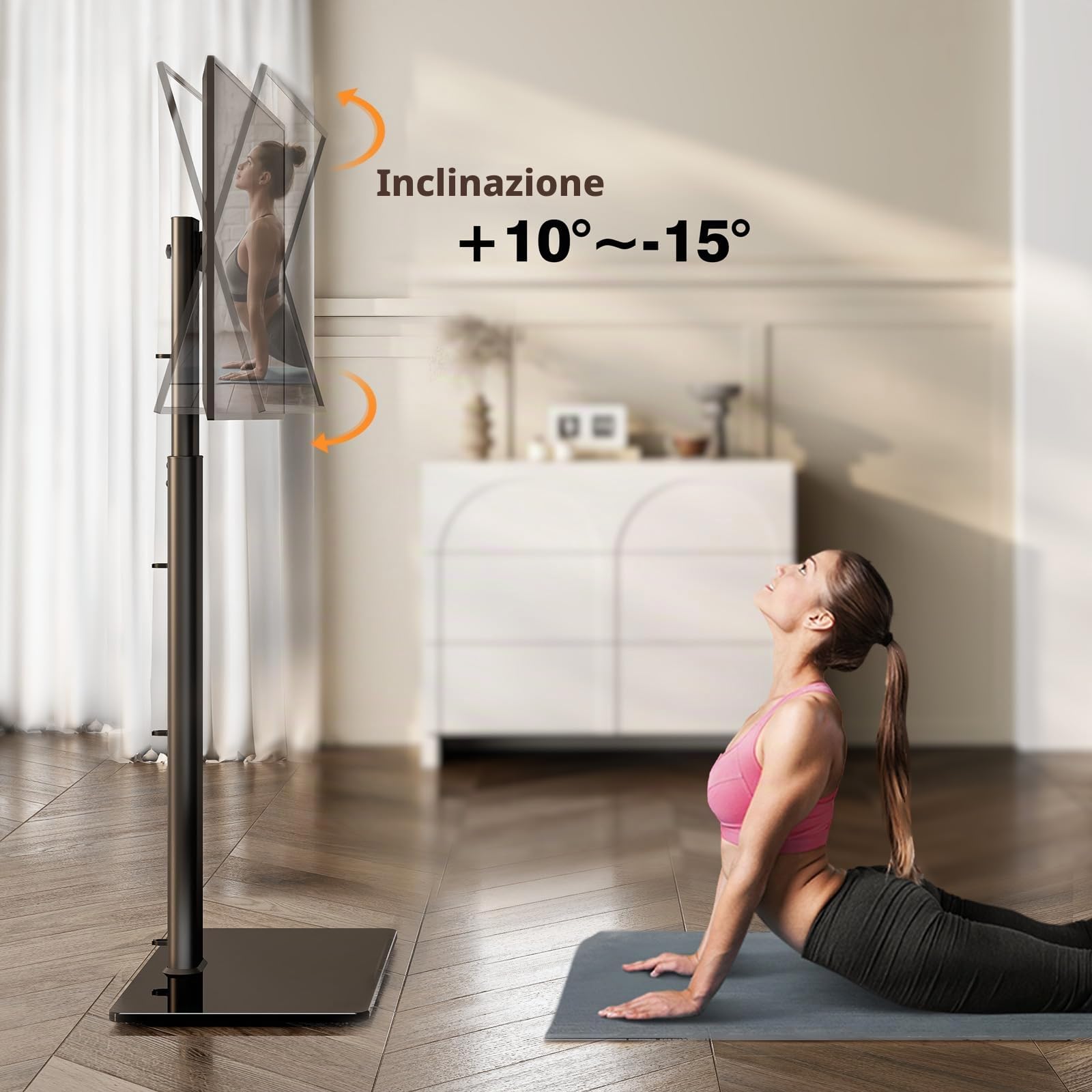 Hemudu Porta TV da Terra Mobile, Supporto TV da Pavimento per TV LCD LED da 19 a 43 Pollici, Supporto TV Girevole 100º, Regolabile in Altezza 16 Livelli, Fino a 45 kg, Max VESA 200 x200 mm