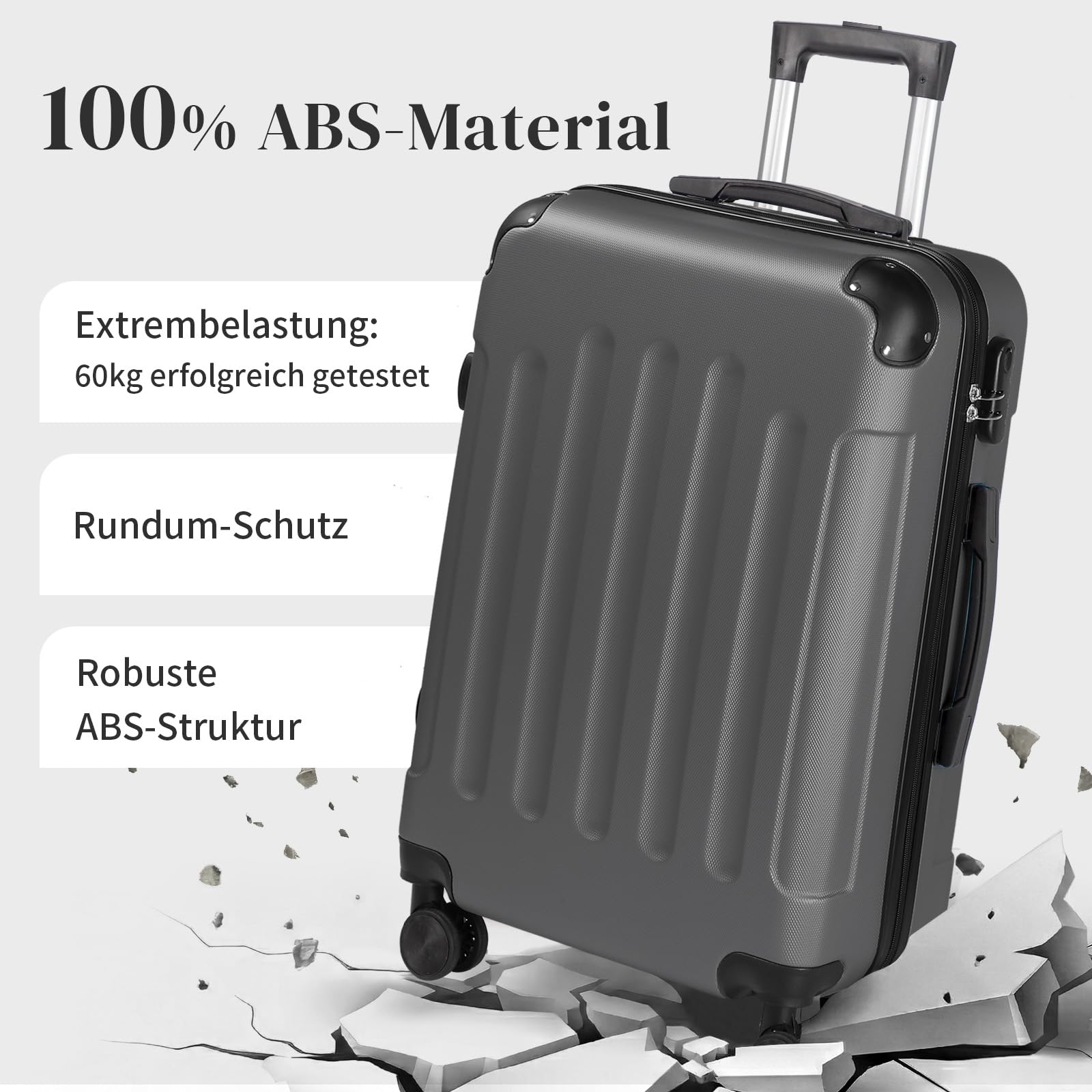 LEADZM Koffer Set 5 teilig Hartschale mit Kosmetikkoffer, Kofferset mit verstärkten Ecken, Reisekoffer mit Rollen Groß, Handgepäck, Hartschalenkoffer Set aus ABS, Koffer & Trolleys (Dunkelgrau)