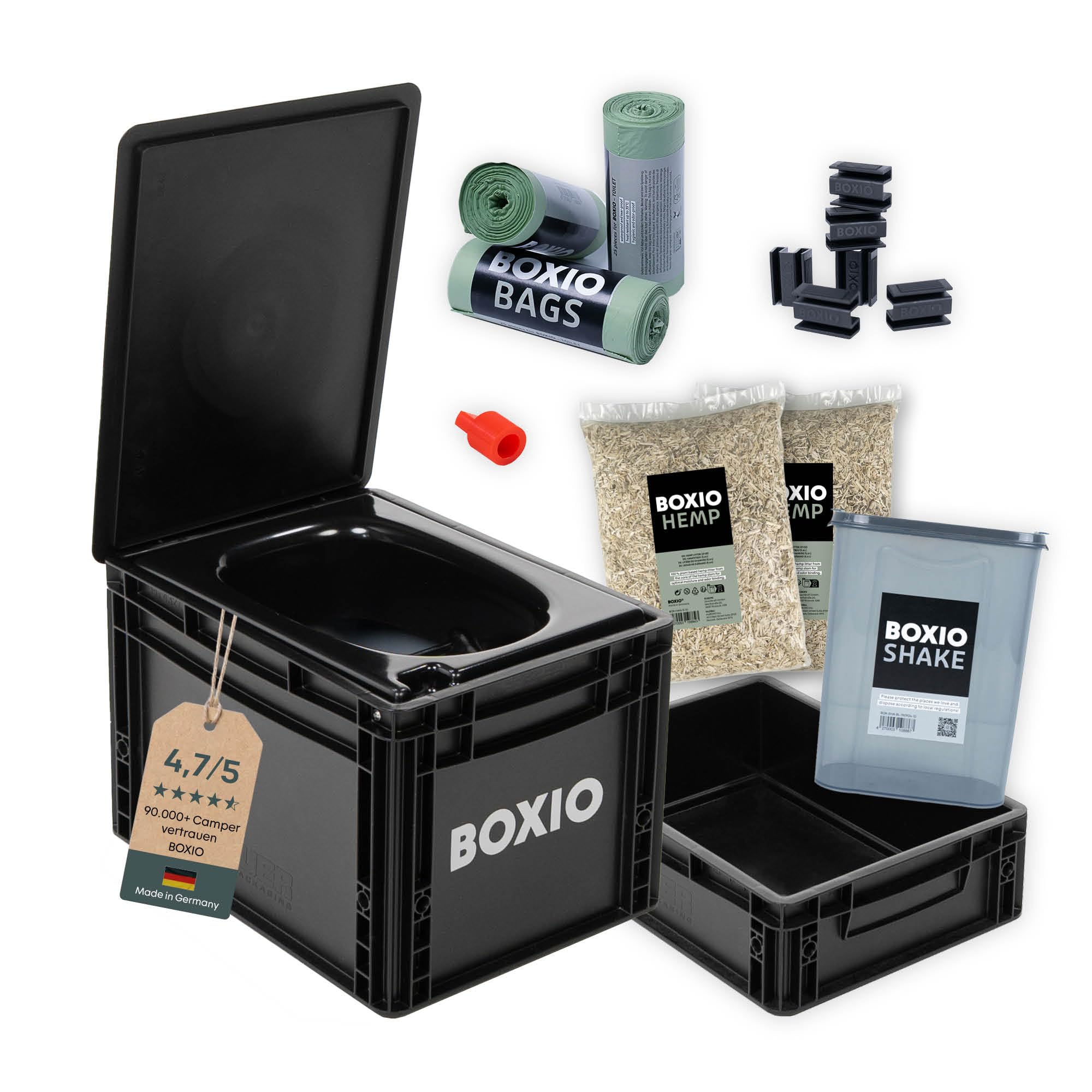 BOXIO - Toilet Max+: Mobile Trockentrenntoilette Komplettset für unterwegs Toilet Max+ 5 Liter