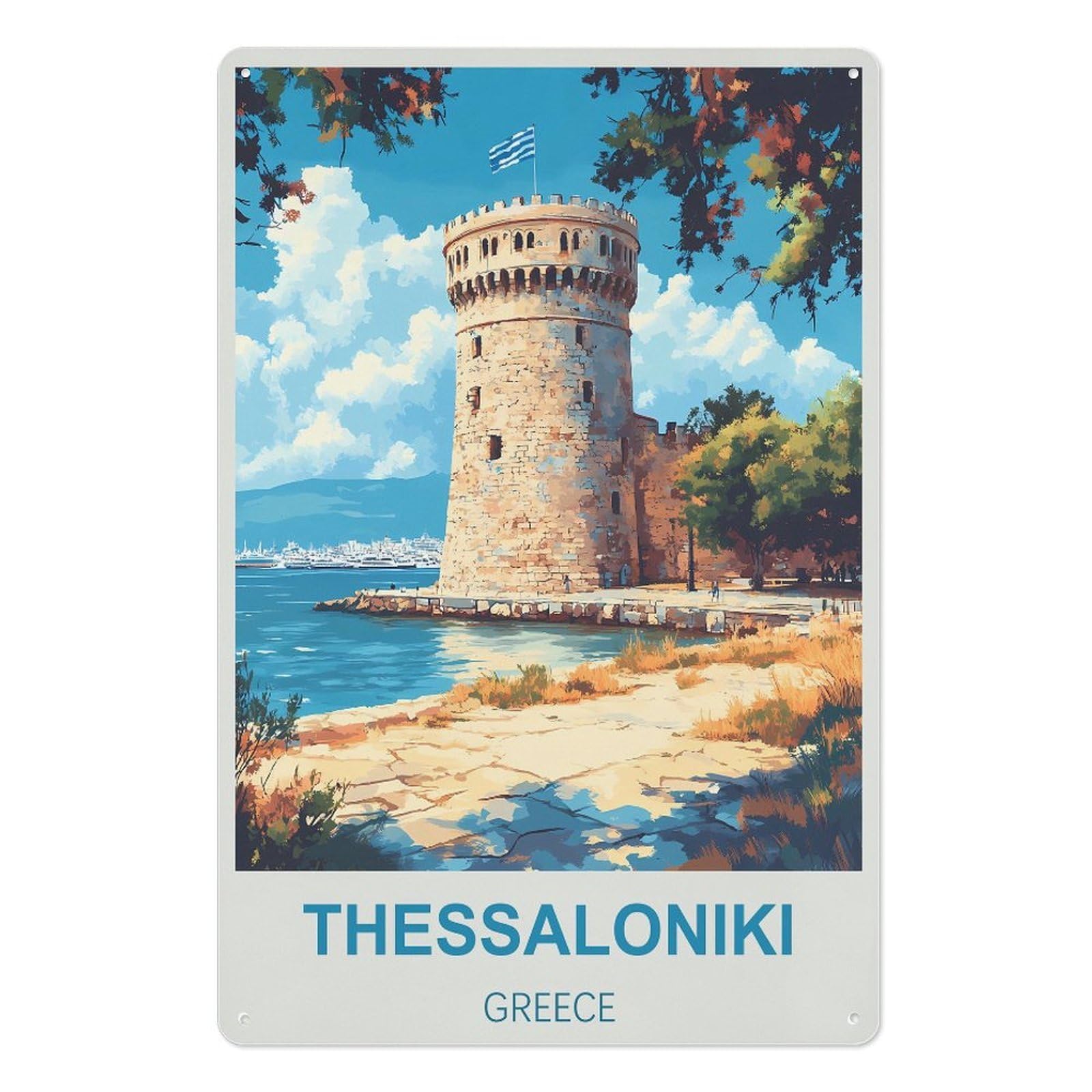 Thessaloniki Greece Retro Design Tin Paintings Vintage Tin Sign 08x12inch(20x30cm) Wall Art for Home Office Bedroom Living Room Cafes Wall Decor