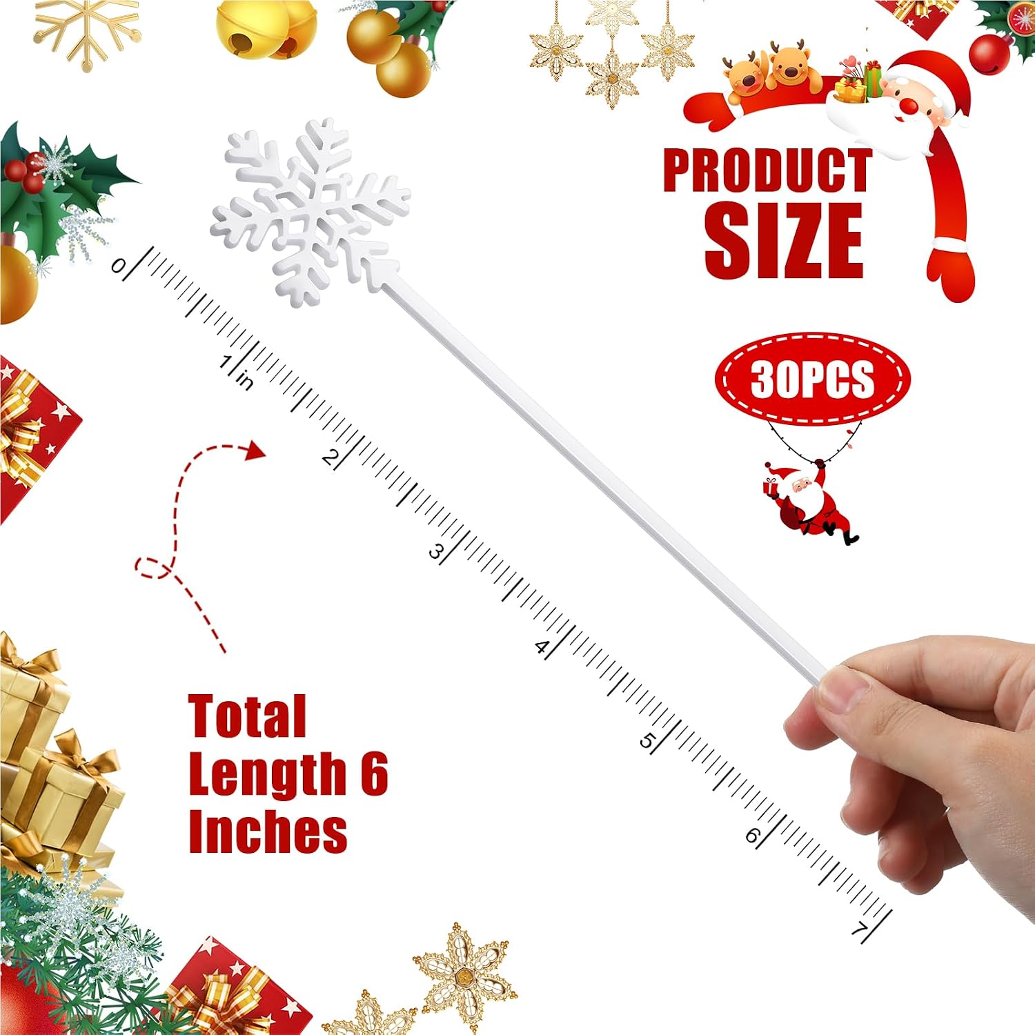 SiliFine 30 Pcs Christmas Drink Stirrers Snowflake Stir Sticks image 2