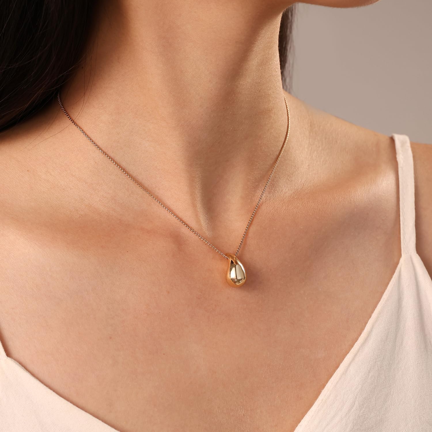 Dainty Gold Necklace for Women, Gold Plated Pear Pendent Necklace Teardrop Pendent Necklace Gold Jewelry for Women Silver Color - Image 4