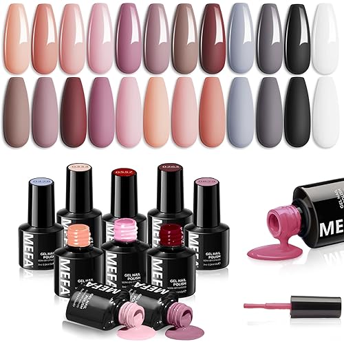 MEFA 12 Colors Fall Gel Nail Polish Set, Purple Burgundy Red Brown Gray Gel Nail Polish Fall Winter Colors Collection Nail Art Manicure DIY Salon Home Gifts for Women Girls