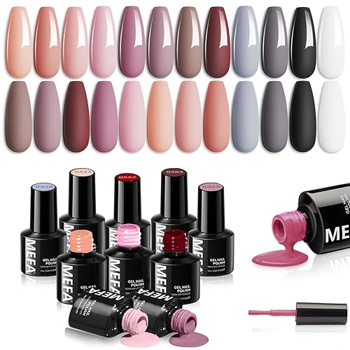 MEFA Juego de esmaltes de uñas de gel, 12 colores de otoño e invierno, nude, neutro, negro, blanco, nude, rosa, borgoña, rojo, gris, colección de MEFA Juego de esmaltes de uñas de gel, 12 colores de otoño e invierno, nude, neutro, negro, blanco, nude, rosa, borgoña, rojo, gris, colección de