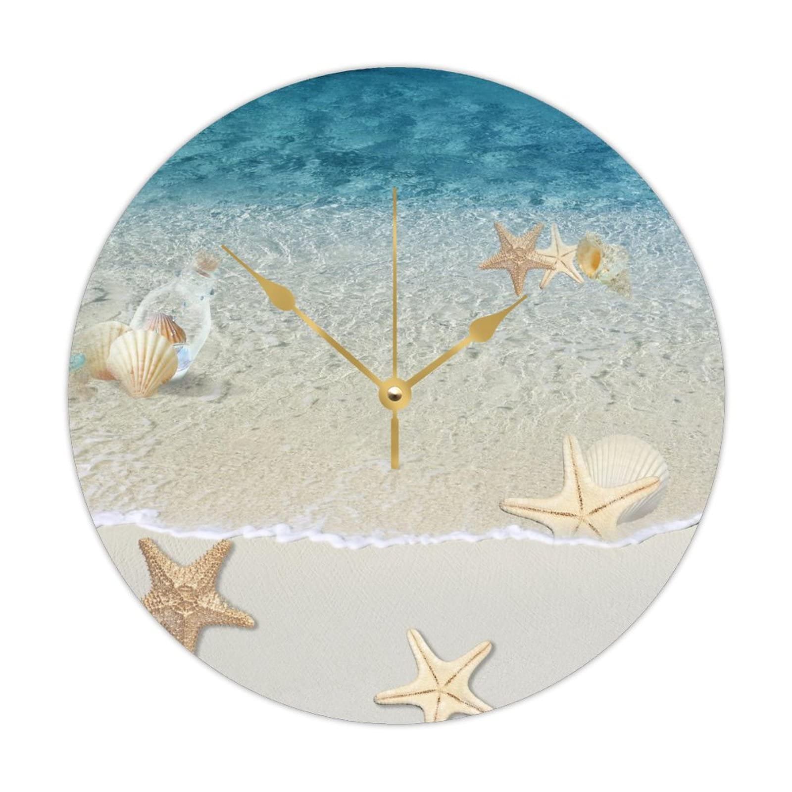 Horloge ronde en bois thème marin, décoration murale premium de 38cm