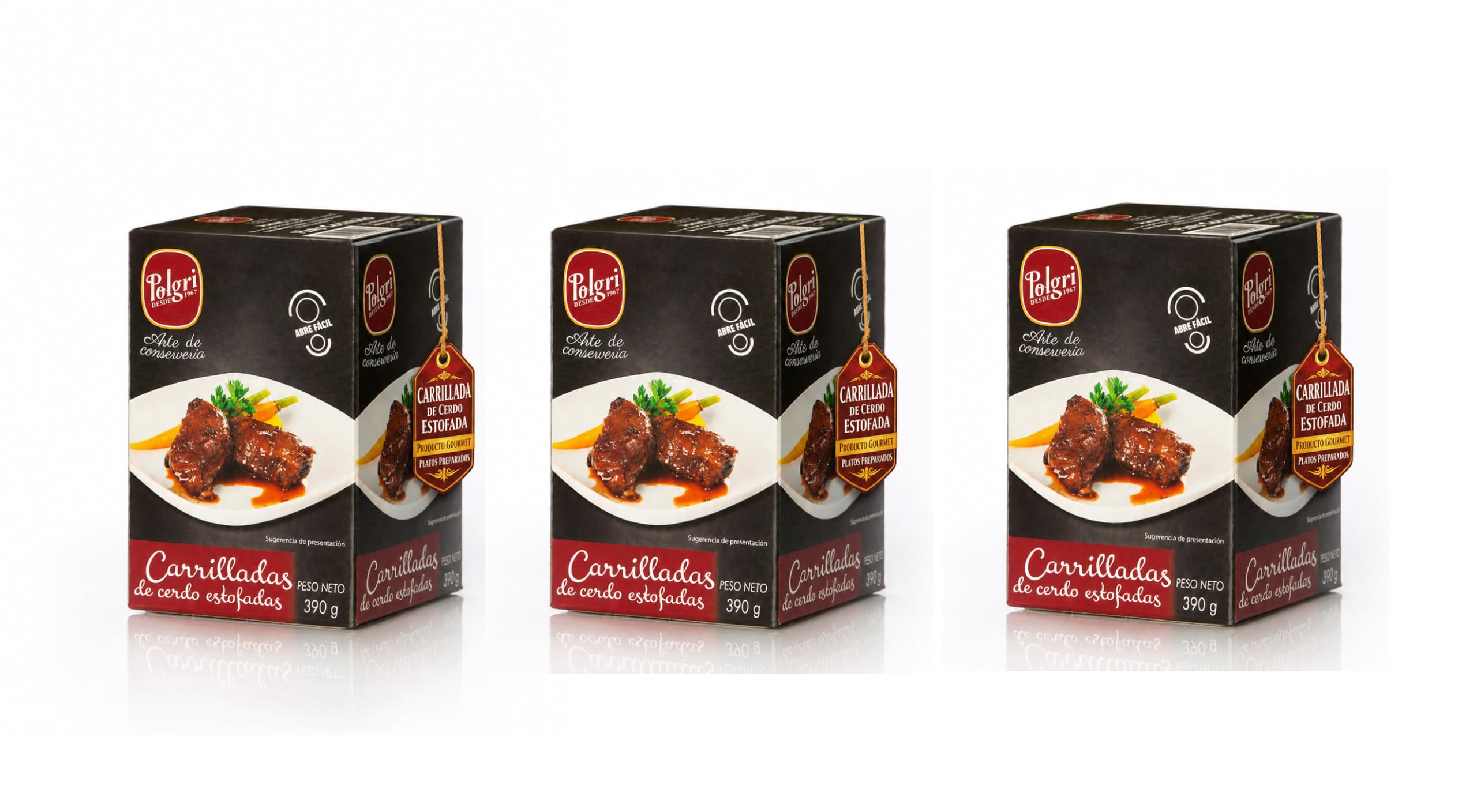 POLGRI Carrilladas de Cerdo Estofadas Conserva Gourmet Lata 390 g x 3 Carne Melosa Lista para Calentar