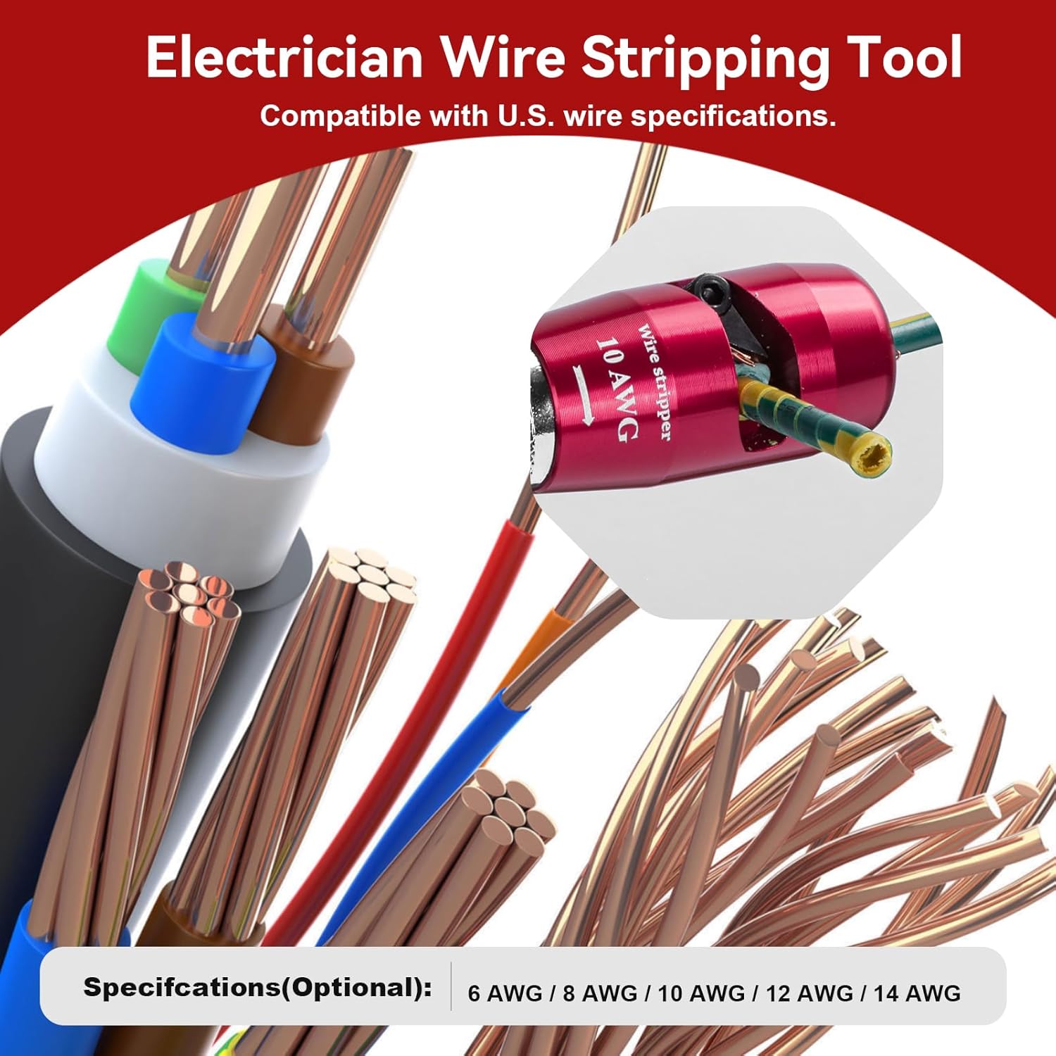 Wire Stripping for Drill, Wire Twister Tool for Drill, 14/12/10/8/6 AWG 8 in 1 Quickly Drill Wire Stripping Professional Electrician Tools Set