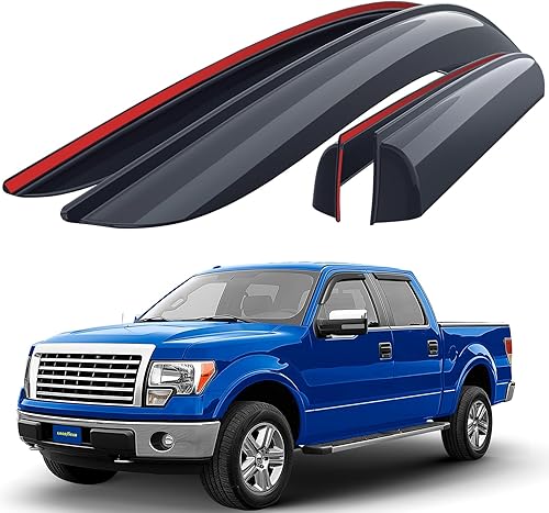 Goodyear Deflectores de ventana inastillables para camiones Ford F150 2009 2010 2011 2012 2013 2014 SuperCrew, protectores de lluvia con cinta,