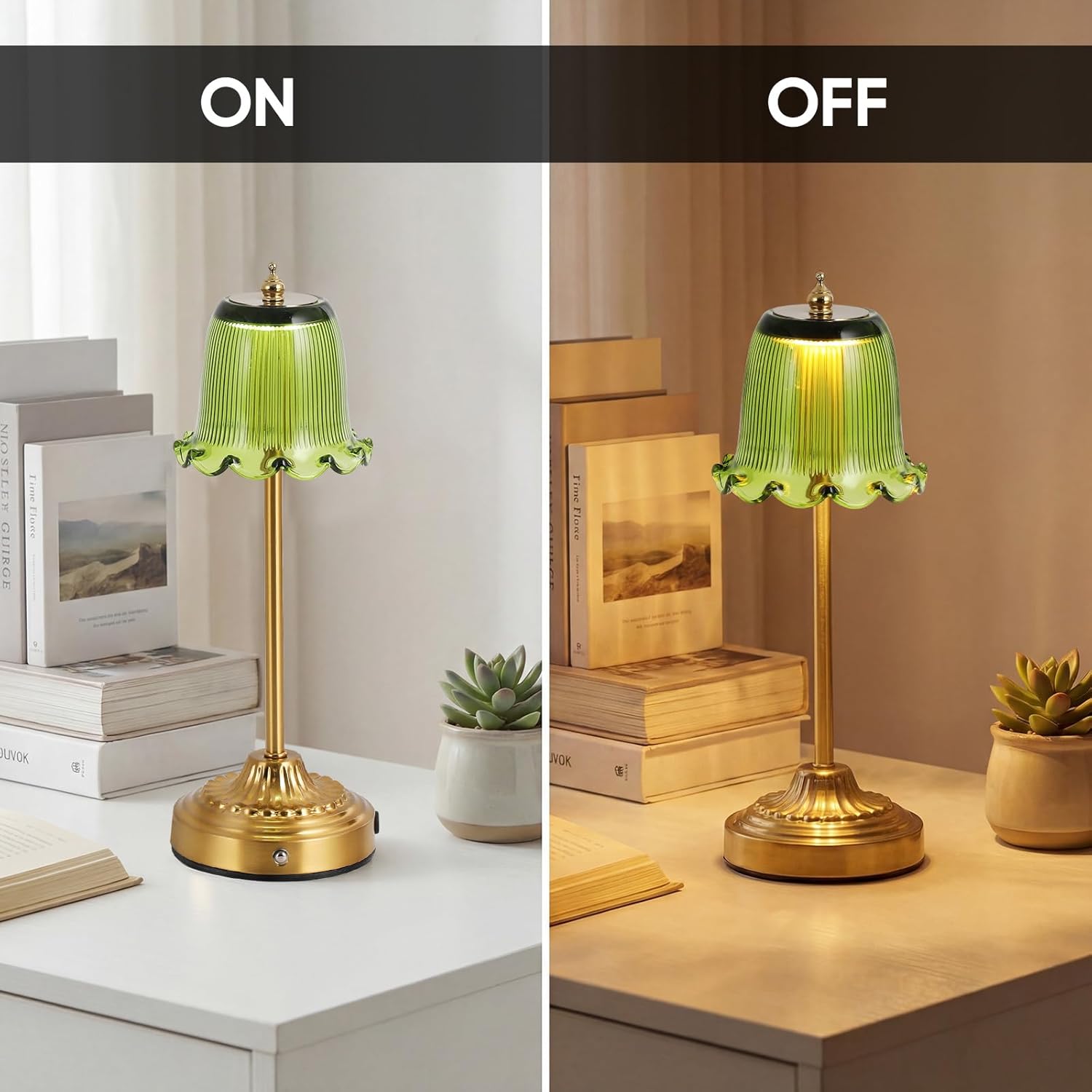 Cordless Glass Table Lamp,6500mAH Portable Rechargeable Lamps,3 Color Modes & Stepless Dimmable LED Touch Lamp,Gold Battery Operated Small Desk Lamp for Bedside,Kitchen,Living Room,Restaurant Outdoor