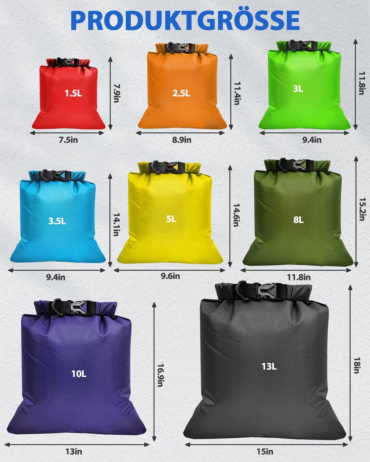 Victoper wasserdichte Aufbewahrungsbeutel 8 Stück, 1.5/2.5/3/3.5/5/8/10/12L Wasserdichter Tasche Beutel Lightweight Dry Bag, Wassersport Säcken für Zum Kajakfahren, Wandern, Camping (Mehrfarbig)