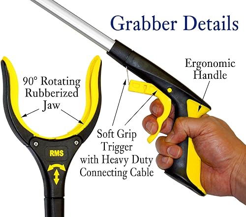 Miniatura 8 de Paquete de 2 alcanzadores de agarre extra largo de 32 pulgadas con mandíbula giratoria - Herramienta de asistencia de movilidad azul