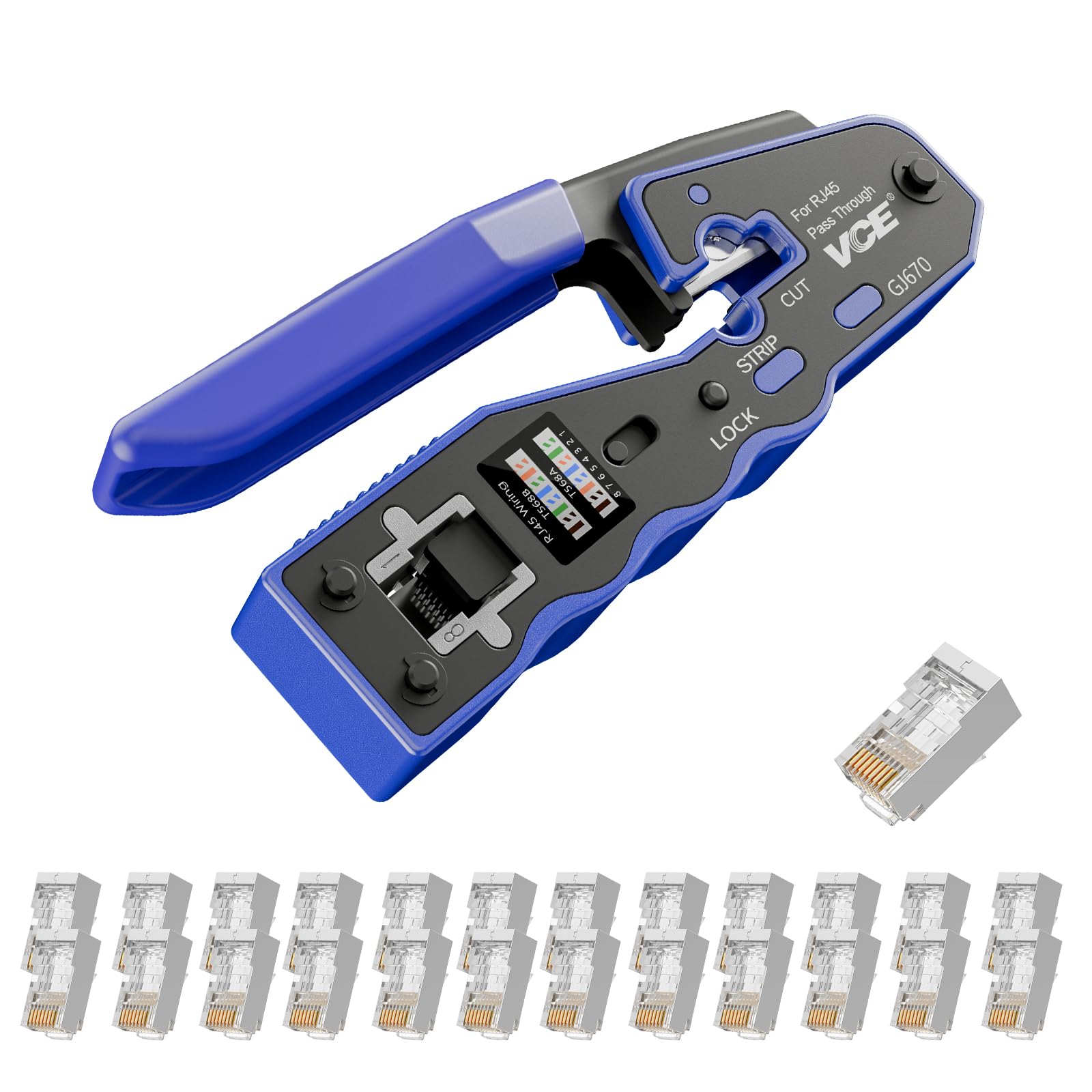 VCE Pinza Crimpatrice RJ45 con 25X Schermato Connettori RJ45