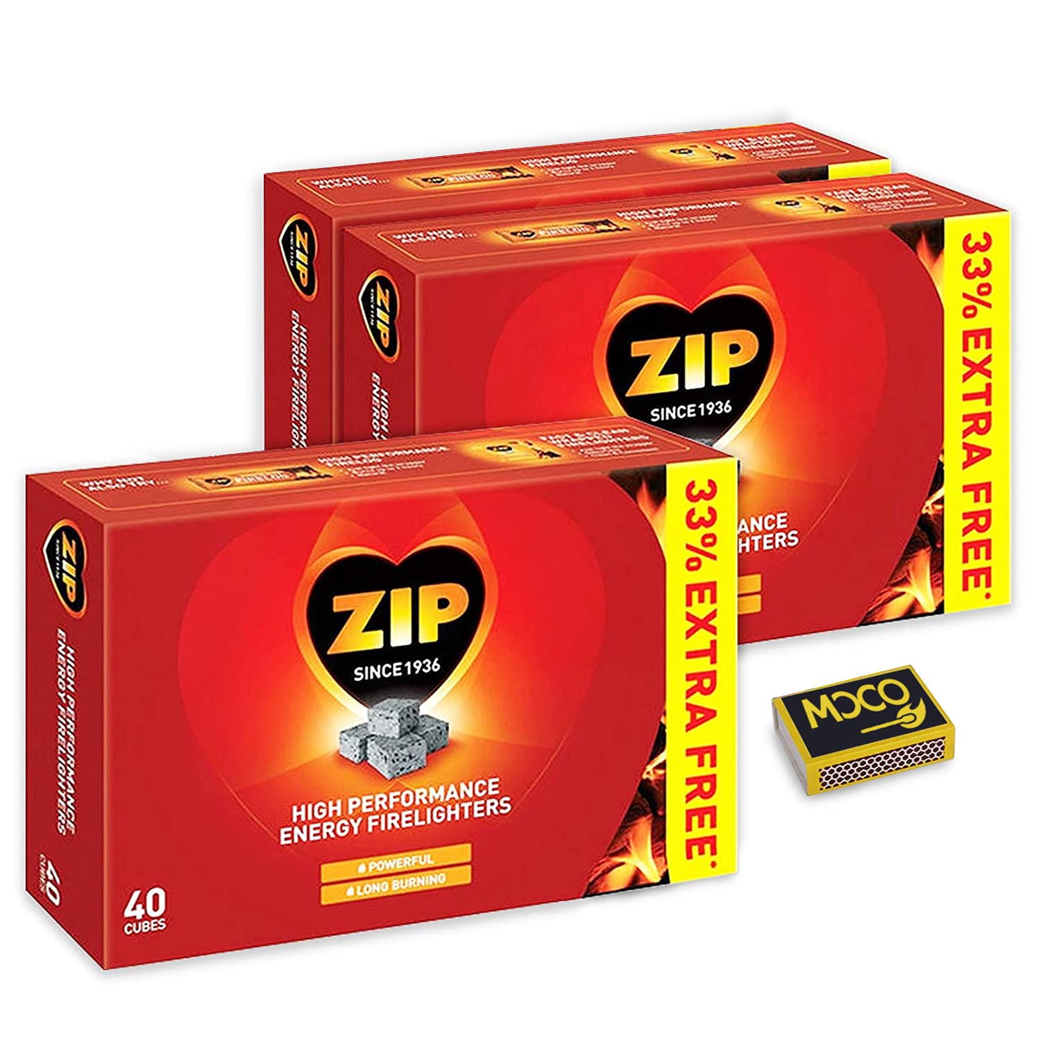 ZIP High Performance Fire Lighters- Powerful & Reliable Fire Starter for Open Fires- Eco Fire Cube for BBQs, Stoves & Burners- (3 Pack X 40 Cubes)