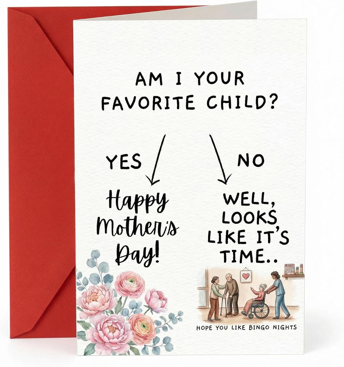 Funny Mothers Day Card for Mom, Happy Mothers Day Card, Cute Floral Humor Card, Birthday Card for Mom from Daughter Son, 5x7 Inch Premium Card with Envelope