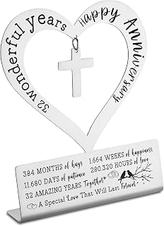 Gifts for 32nd Wedding Anniversary, Happy 32nd Anniversary Decorations for Couples, Parents, Husband, Wife, Friends, 32 Wonderful Years Keepsake Gifts for Her Him Desktop Decoration Sign - FSC094
