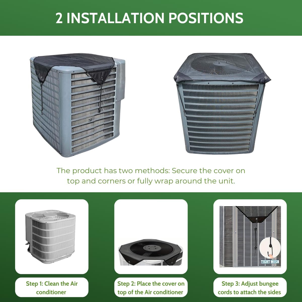 AC Cover for Outside Units – Heavy Duty Mesh Top Shield, AC Shade & Debris Screen, Fits 28×28, Bungee Cord Secure