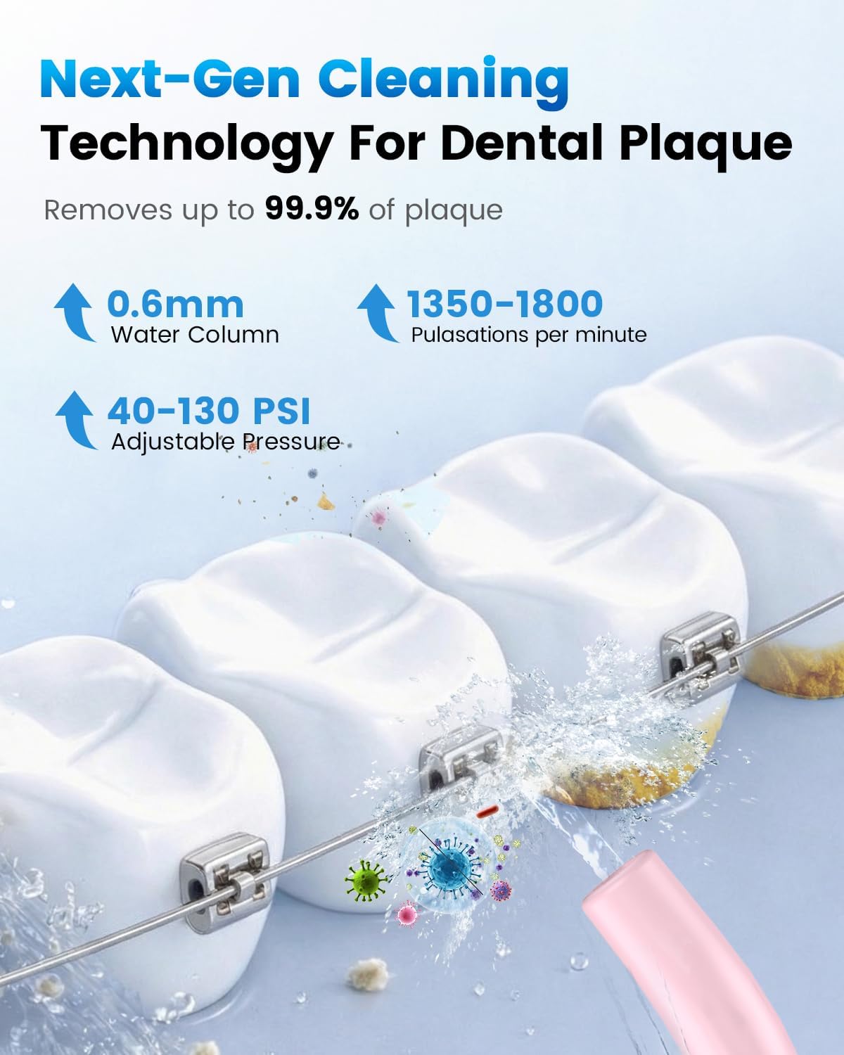 JTF Portable Water Flosser for Teeth: 3 Modes & 10 DIY Pressure Levels Cordless Oral Irrigator for Braces & Sensitive Gums - with 300ML Tank & 6 Tips, Rechargeable Electric Dental Pick for Home Travel