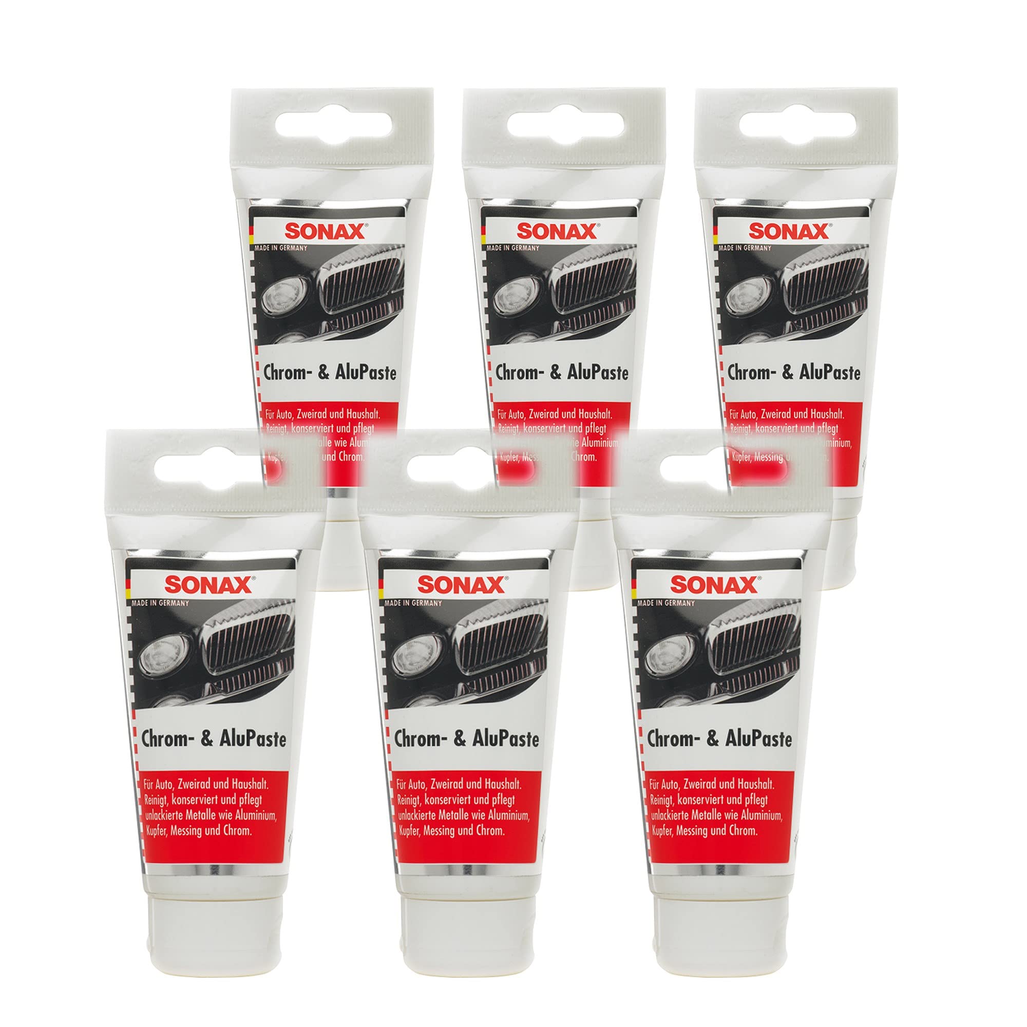 SONAX 6X 03080000 Chrom- & AluPaste Poliermittel Pflegepaste 75ml