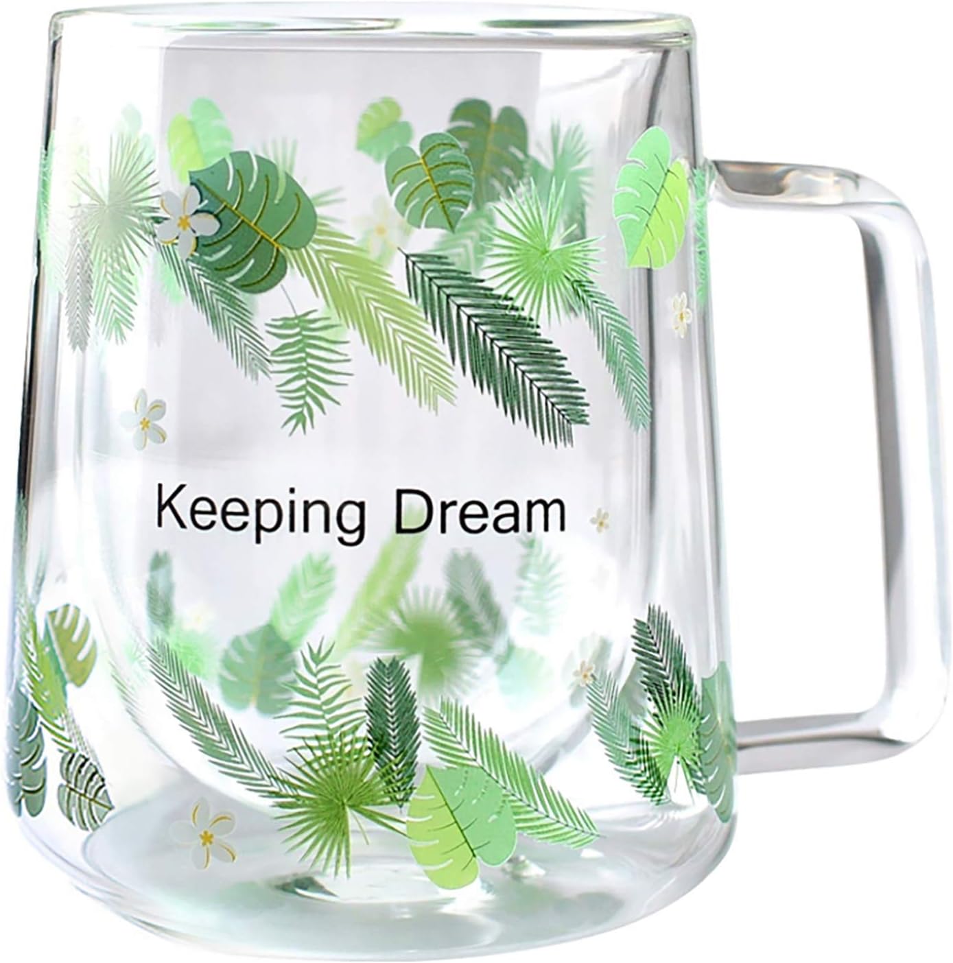 MuCharm Double Wall Glass Coffee Mug & Cup,Tea Cup, Fruit Juice Cup,etc, with Leaves Pattern Printed 300 ml