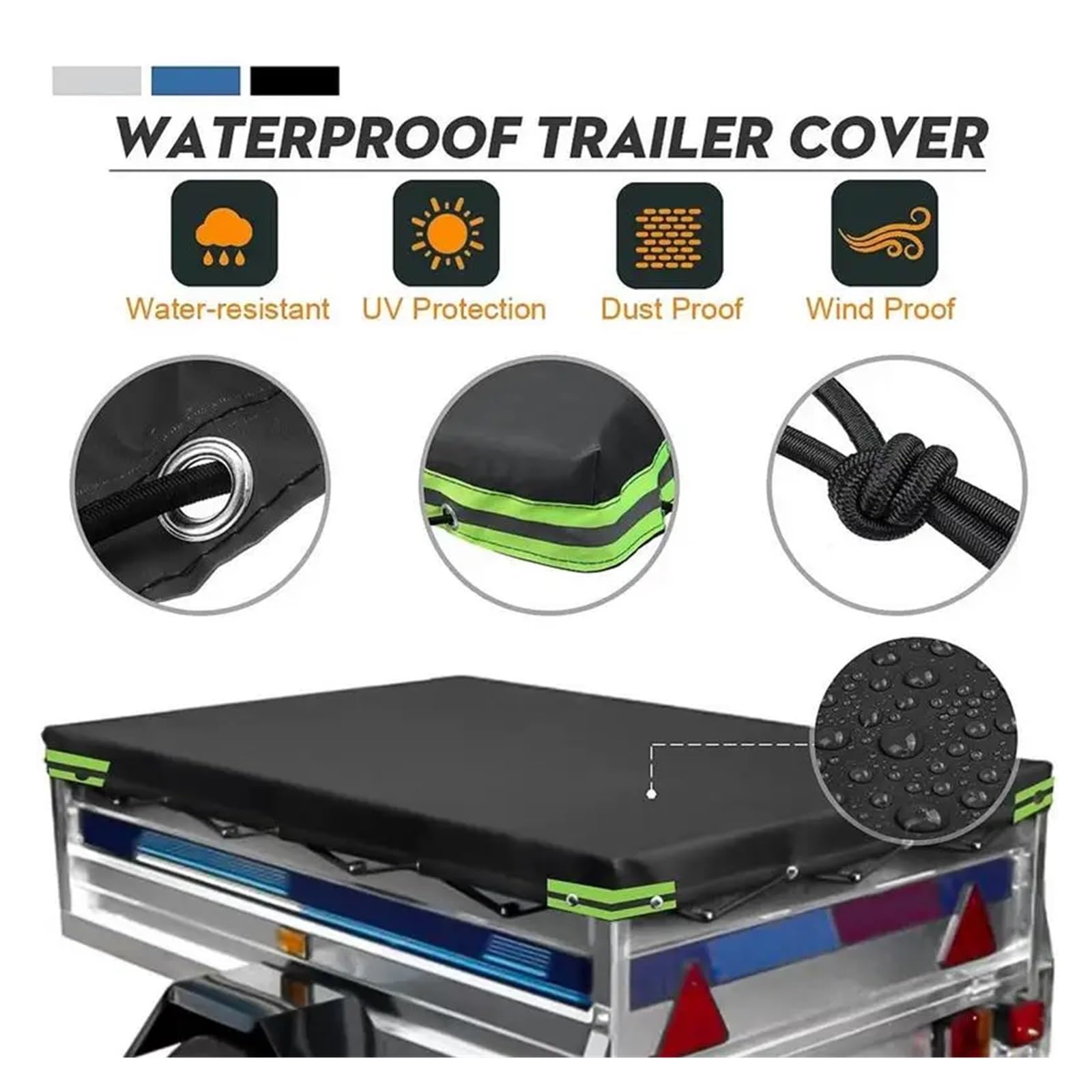 Fundas De Remolque Cubierta de Lona Lona for Acampar Cubierta de protección UV Lona Plana Protección UV Cubierta Impermeable for Remolque RV for Otros vehículos Remolque Funda(Black)