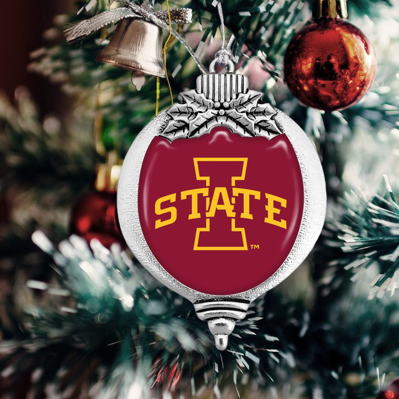 Iowa State Cyclones Bulb with Team Logo Silver Metal Christmas Ornament Gift Tree Decoration